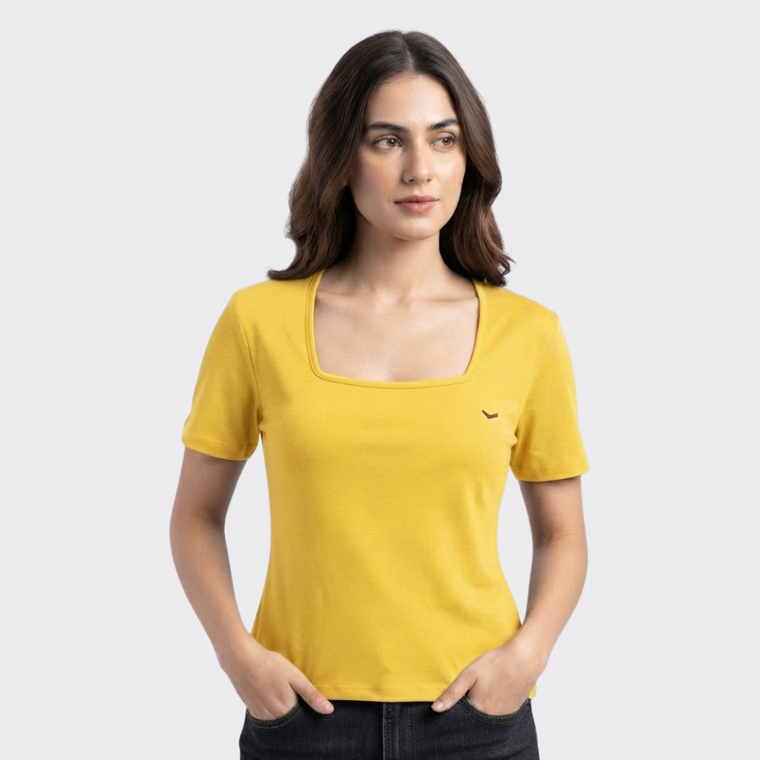 Yellow Ribbed Crop Top 220 GSM