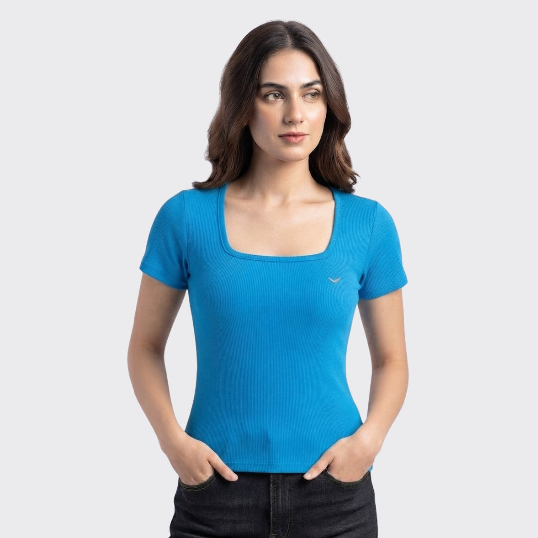 Blue Ribbed Crop Top 220 GSM