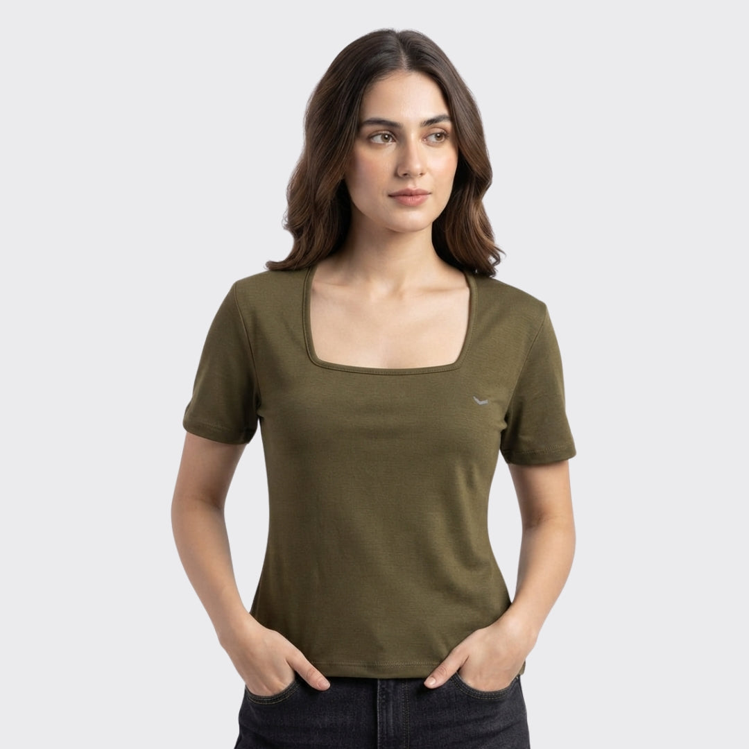 Olive Ribbed Crop Top 220 GSM