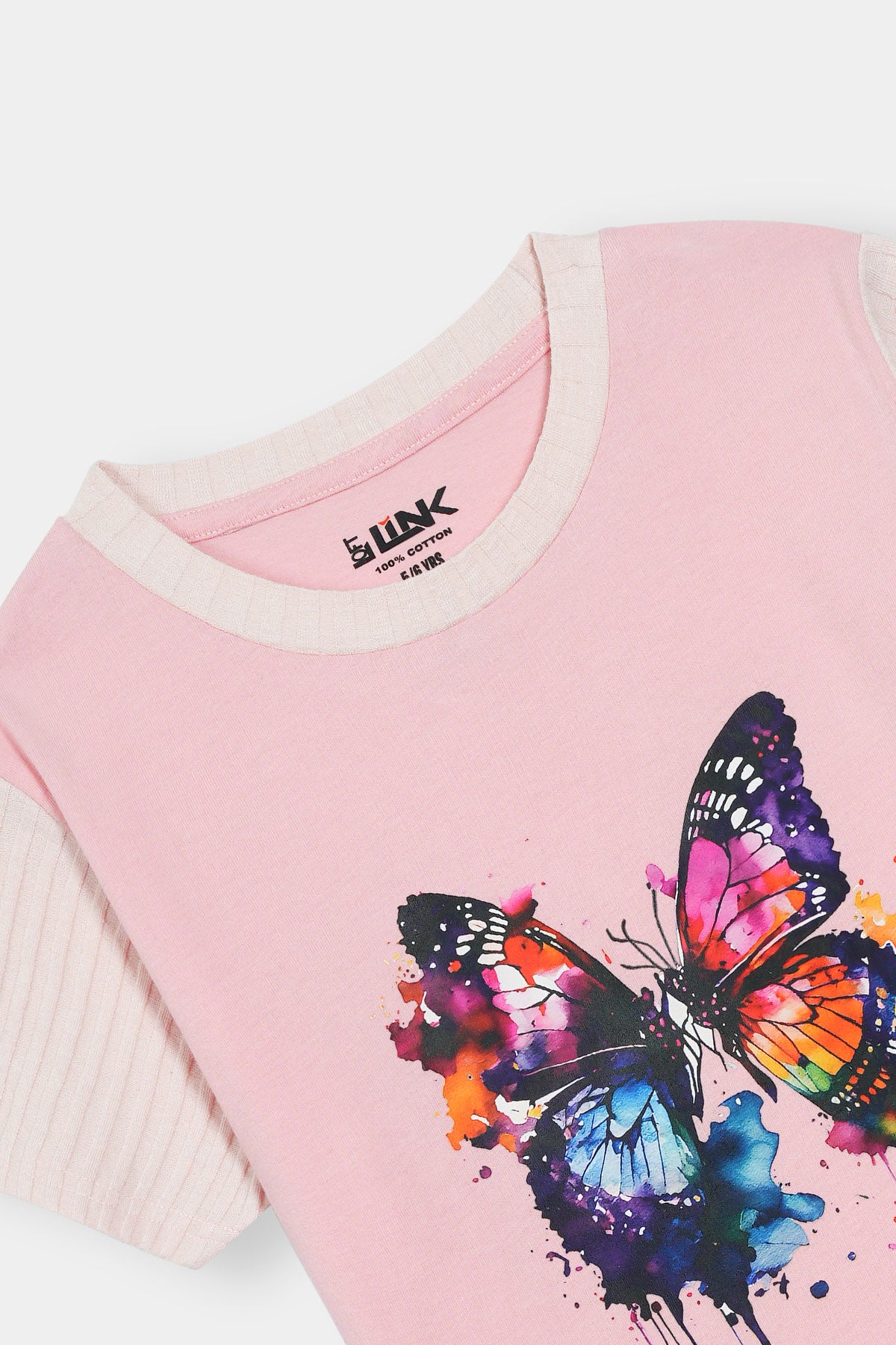 Girls' Pink Butterfly Graphic T-Shirt – Color Splash Edition
