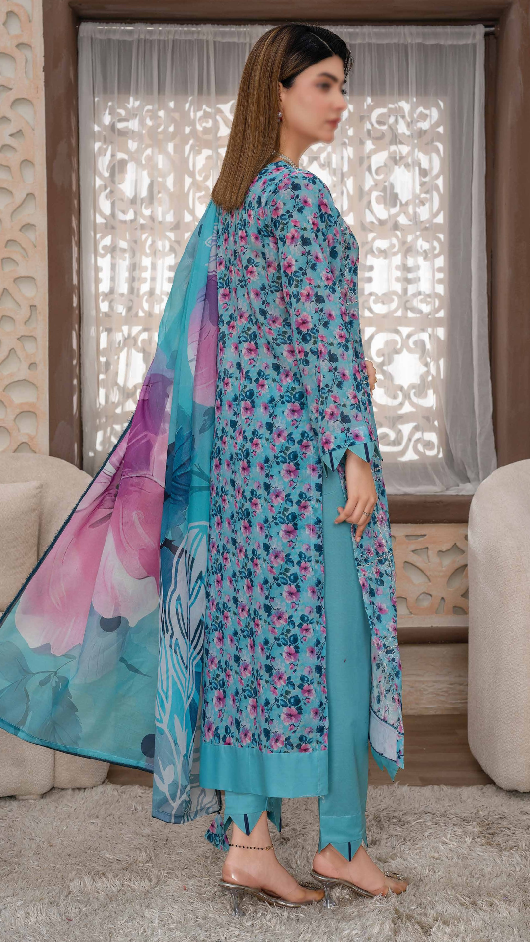 3 PC Chikankari Emroided Printed Lawn - LLS - 08