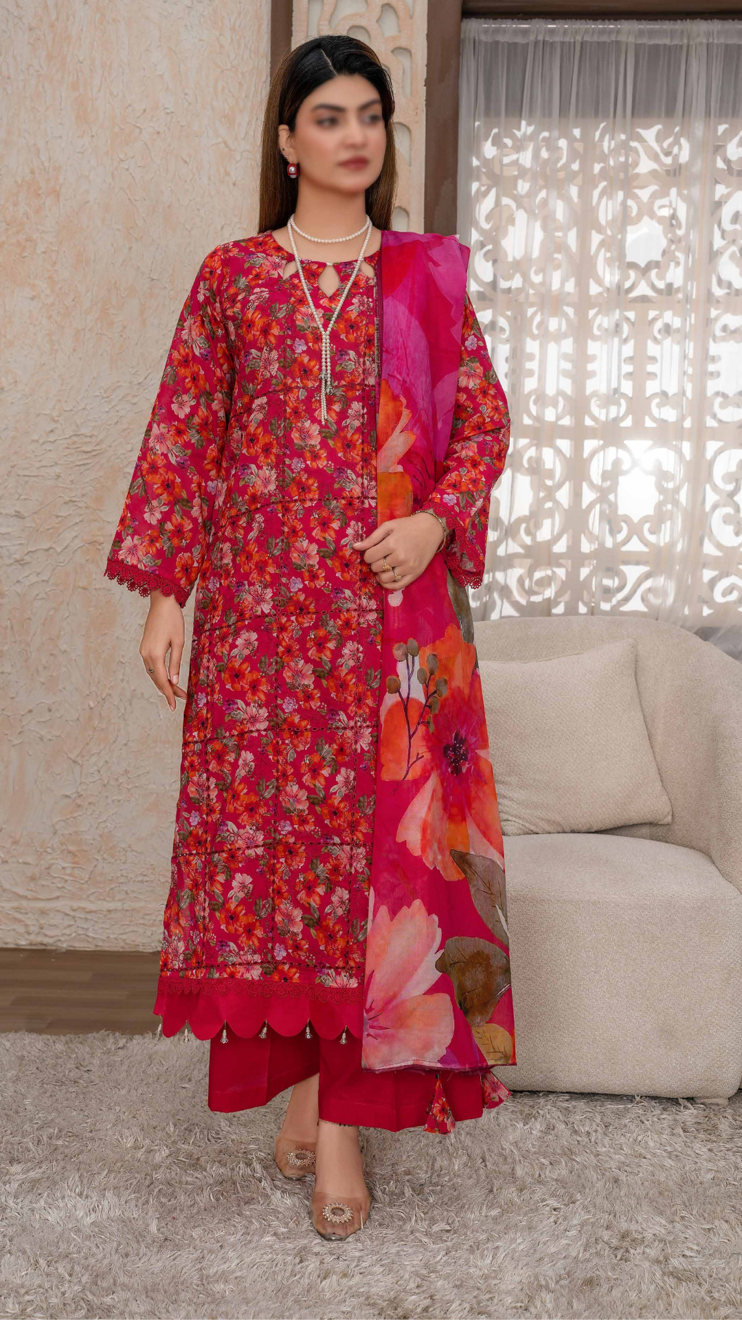 3 PC Chikankari Emroided Printed Lawn - LLS - 09