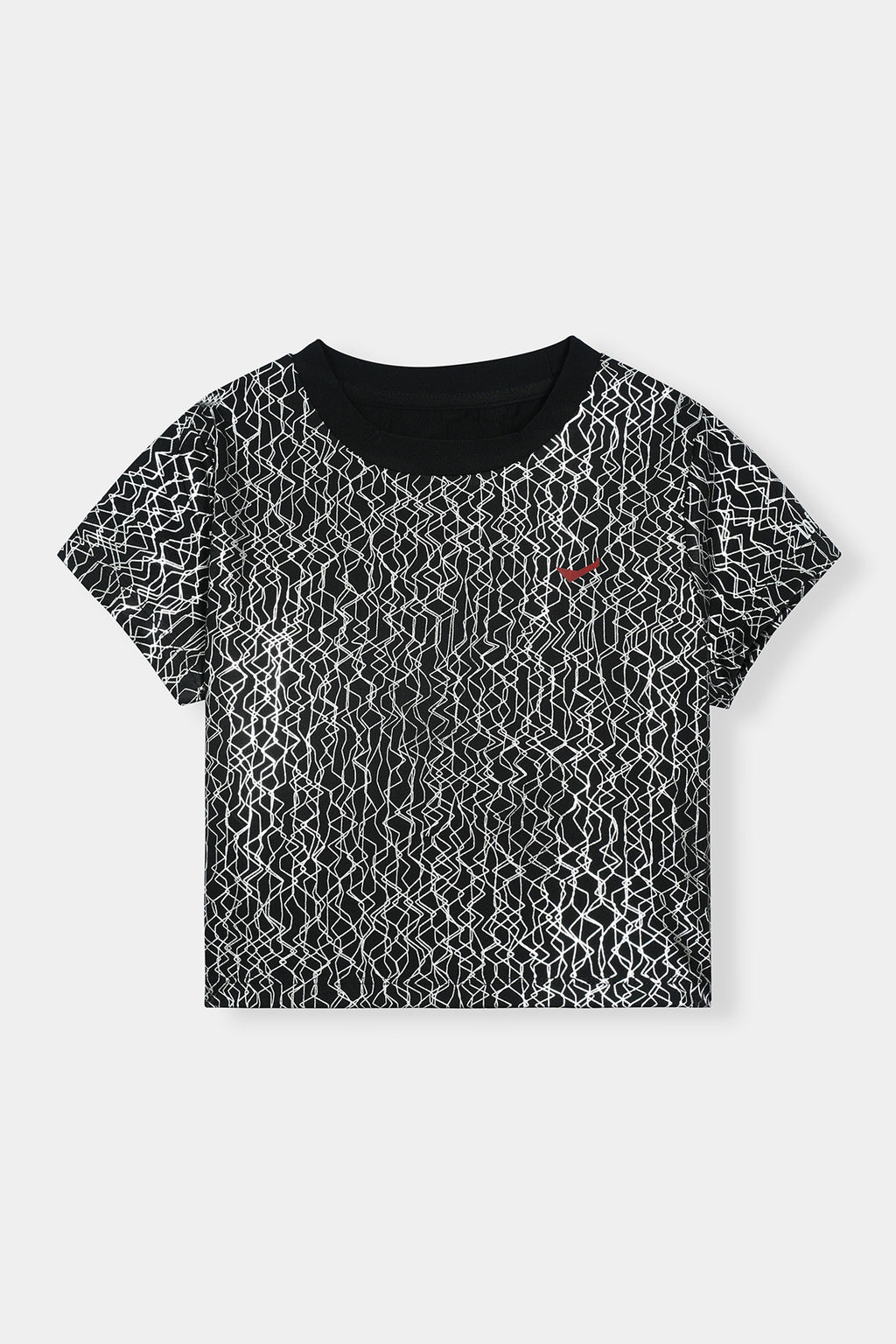 Women Black T-Shirt with White Abstract Line Pattern – Urban Graphic Style