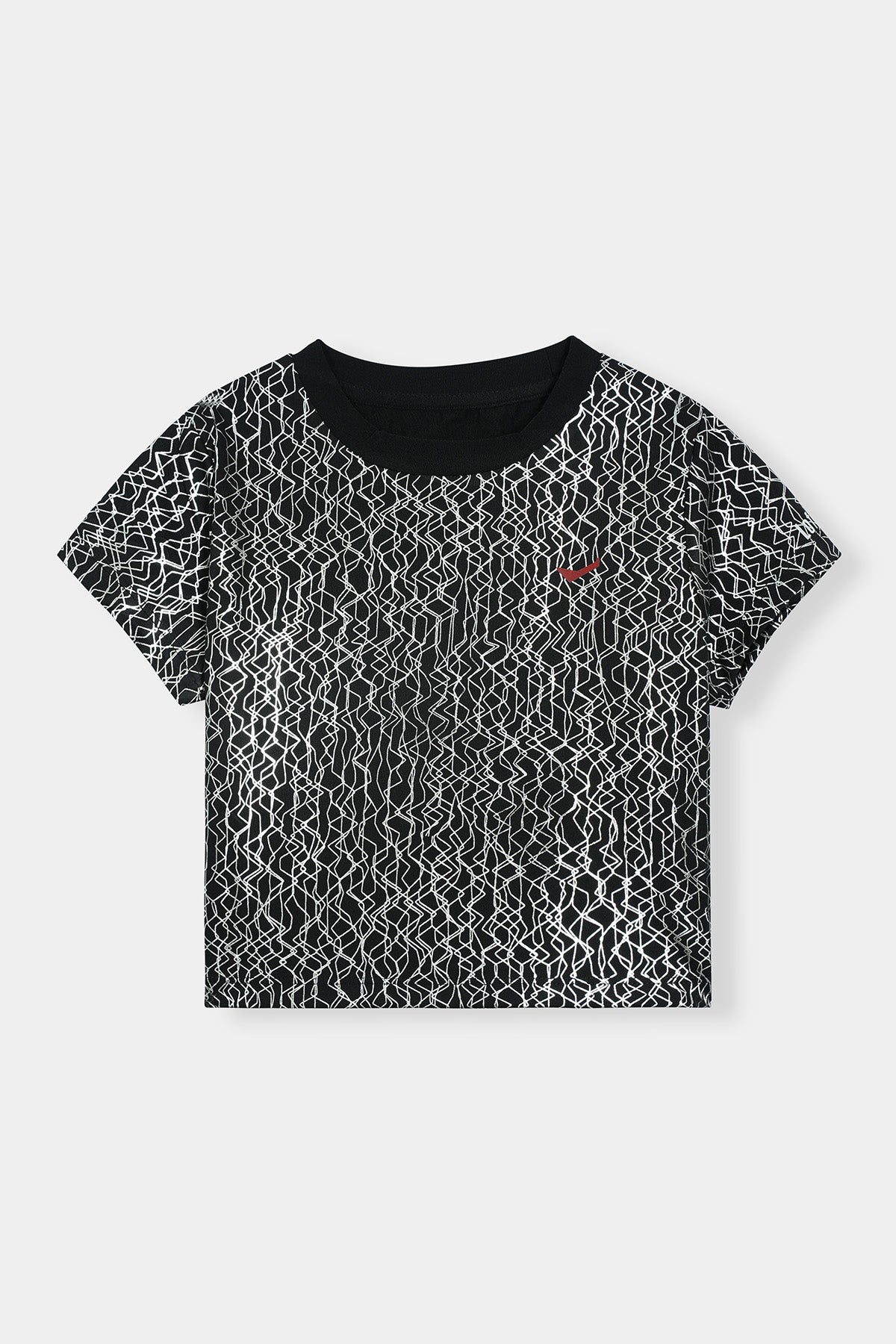 Women Black T-Shirt with White Abstract Line Pattern – Urban Graphic Style