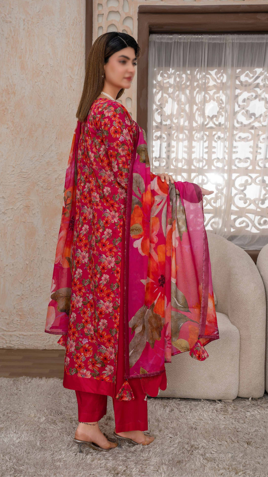 3 PC Chikankari Emroided Printed Lawn - LLS - 09