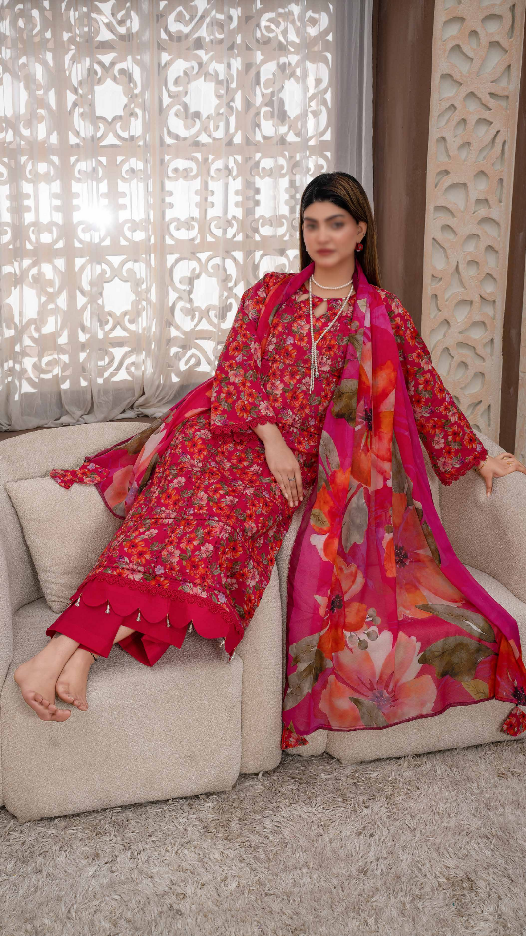 3 PC Chikankari Emroided Printed Lawn - LLS - 09
