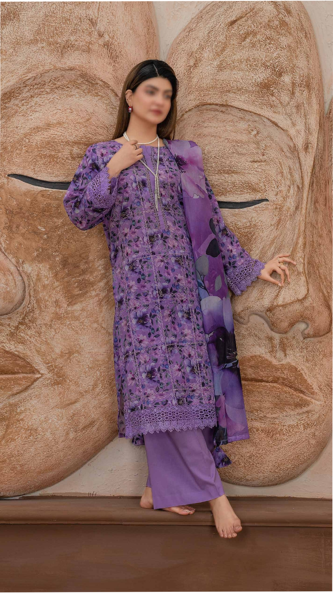 3 PC Chikankari Emroided Printed Lawn - LLS - 10