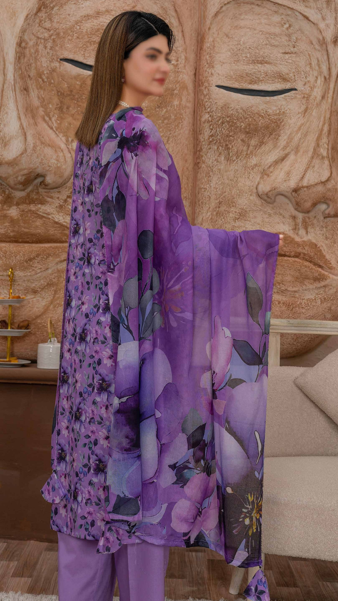 3 PC Chikankari Emroided Printed Lawn - LLS - 10