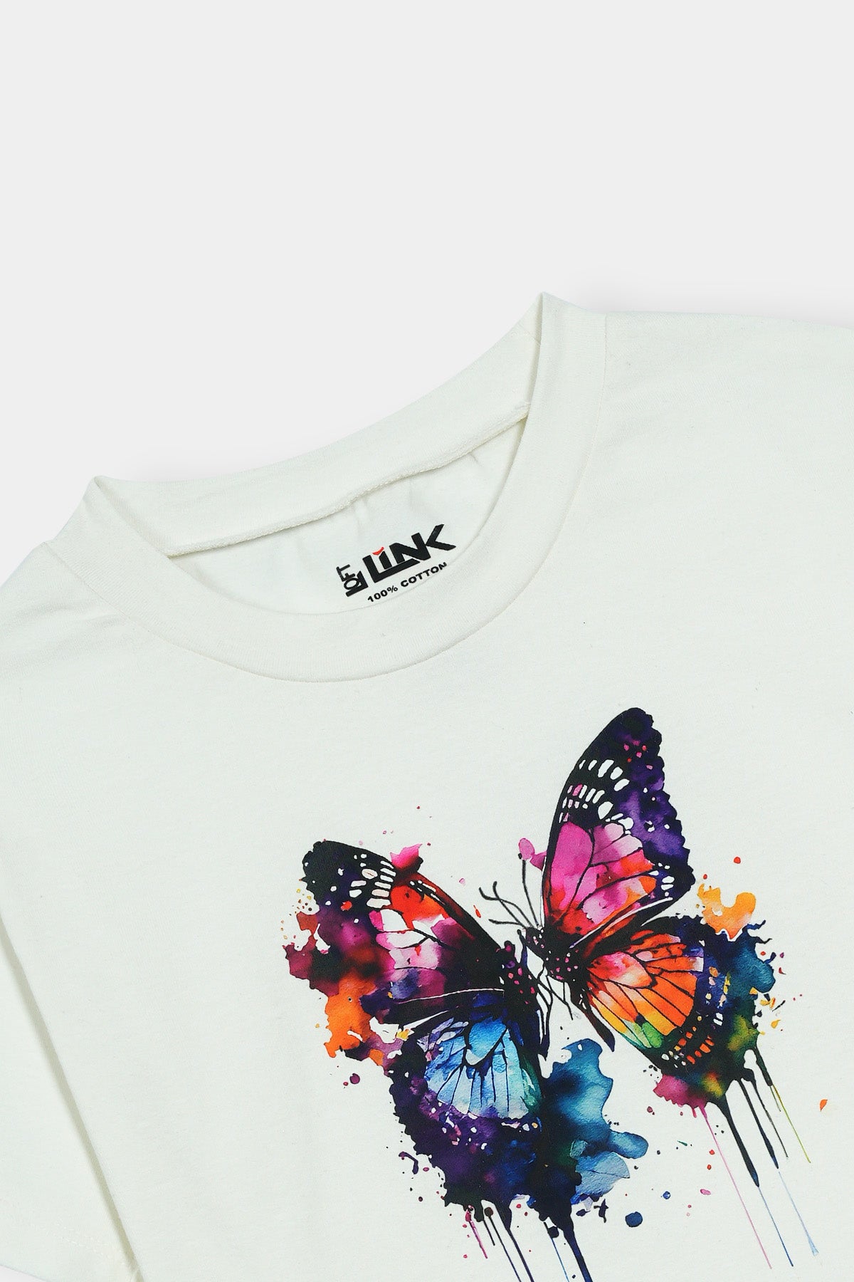 Women' White T-Shirt with Color Splash Butterfly Print – Artistic Casual Wear