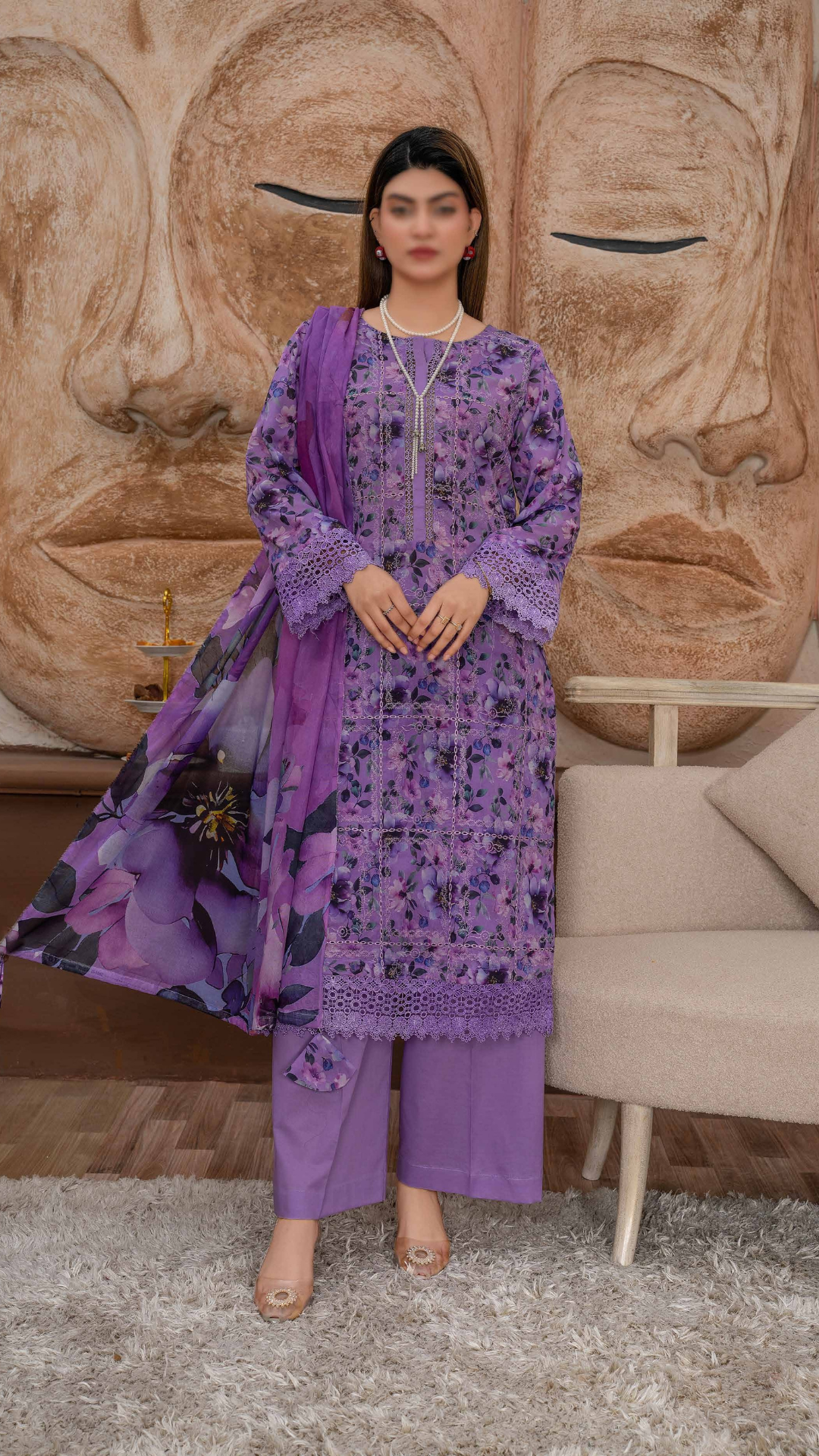 3 PC Chikankari Emroided Printed Lawn - LLS - 10