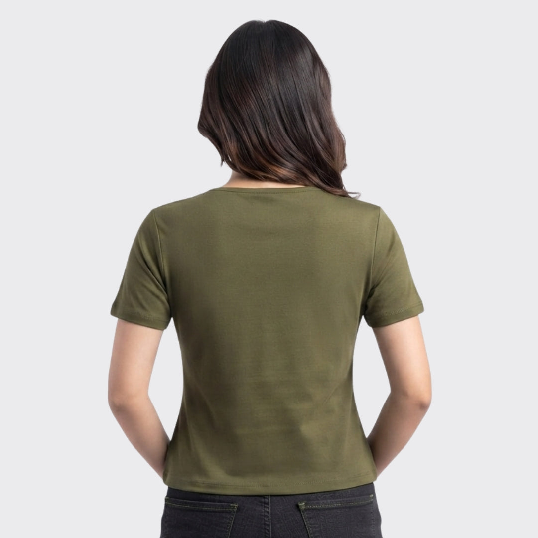 Olive Ribbed V Neck Crop Top 220 GSM