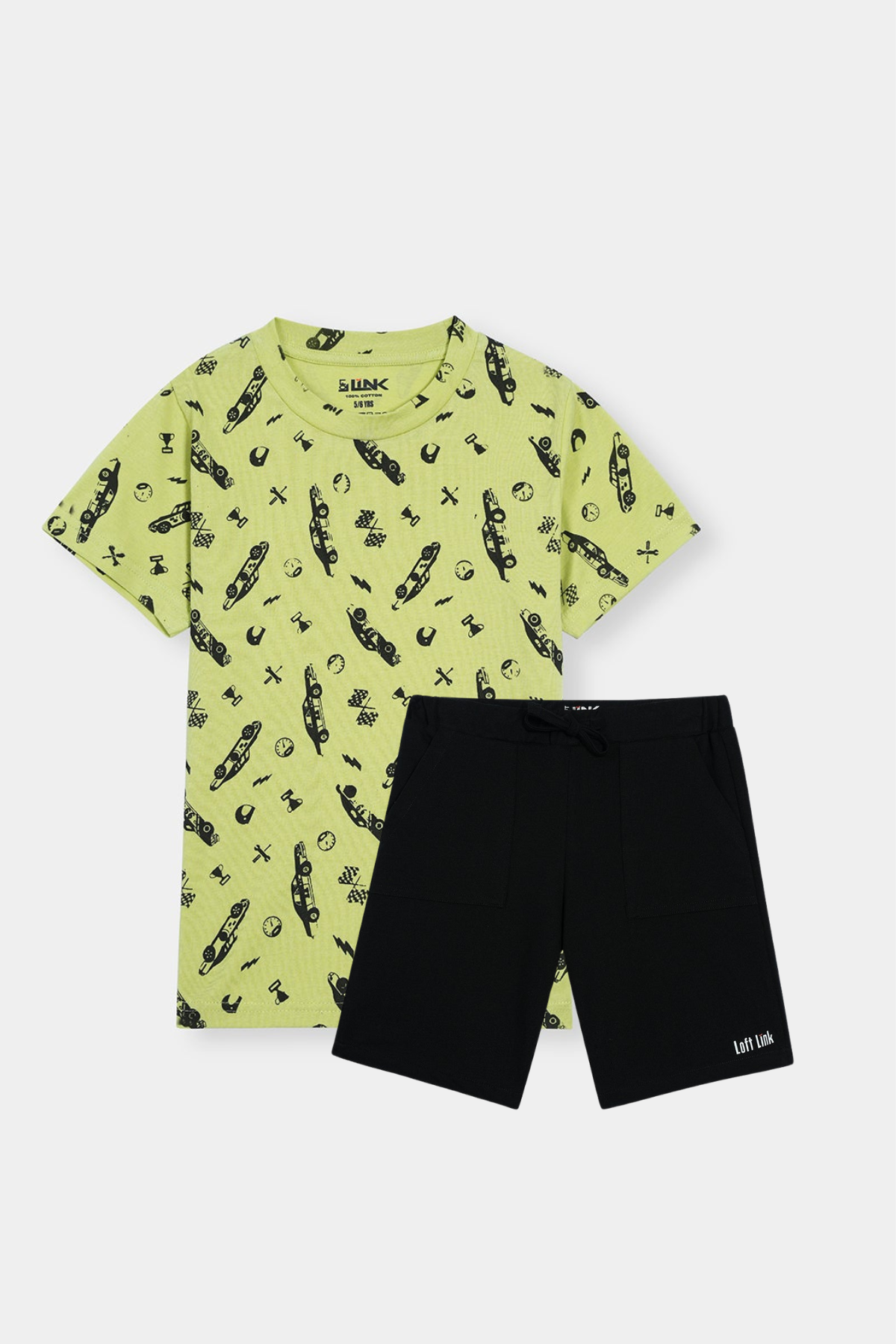 Green Racer Set – Boys' Printed Tee & Shorts