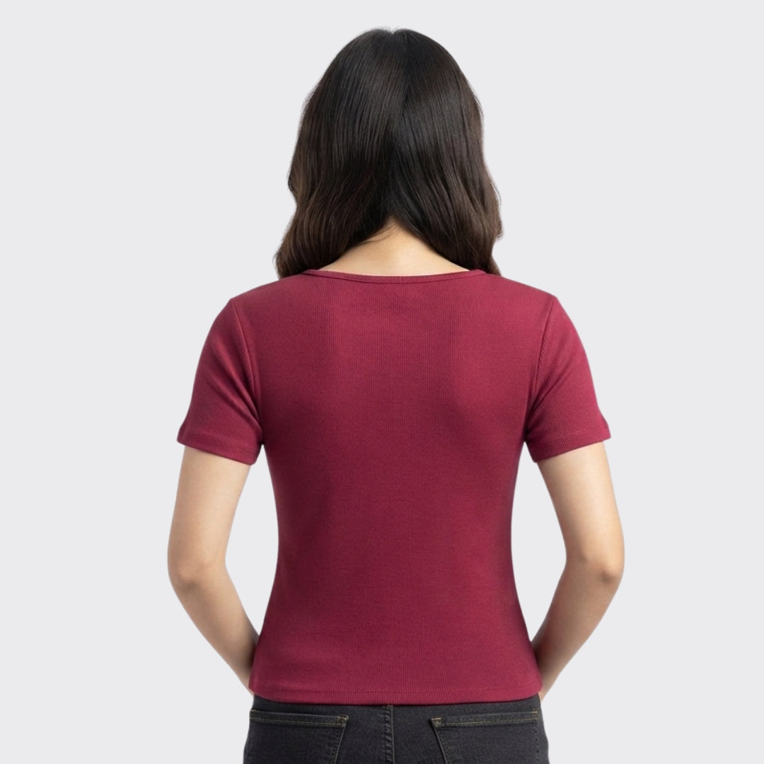 Burgundy Ribbed Crop Top 220 GSM