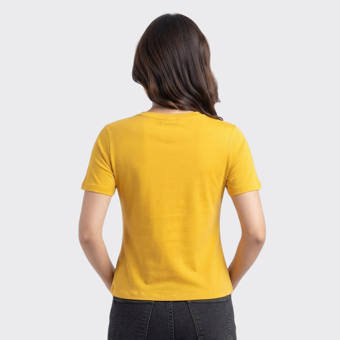 Yellow Ribbed V Neck Crop Top 220 GSM
