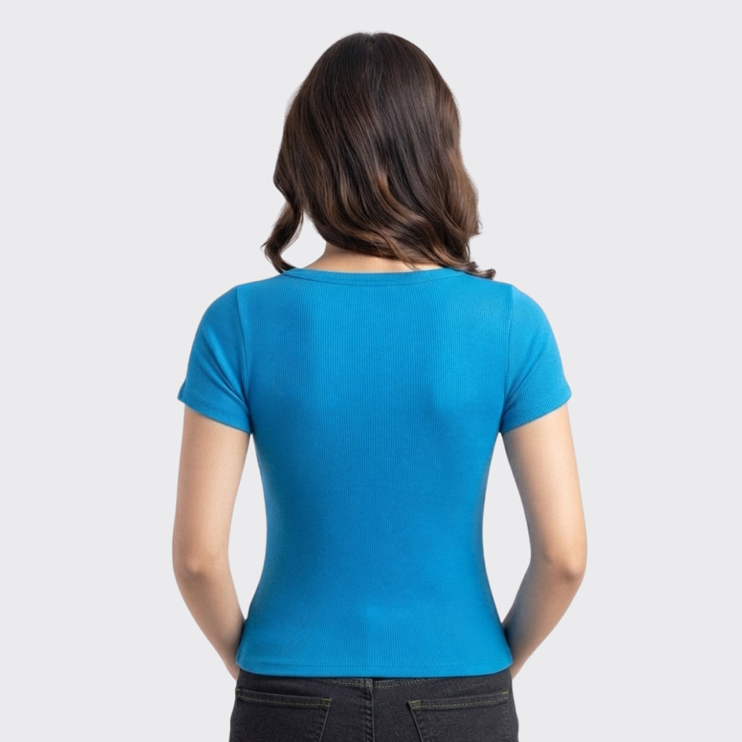 Blue Ribbed Crop Top 220 GSM