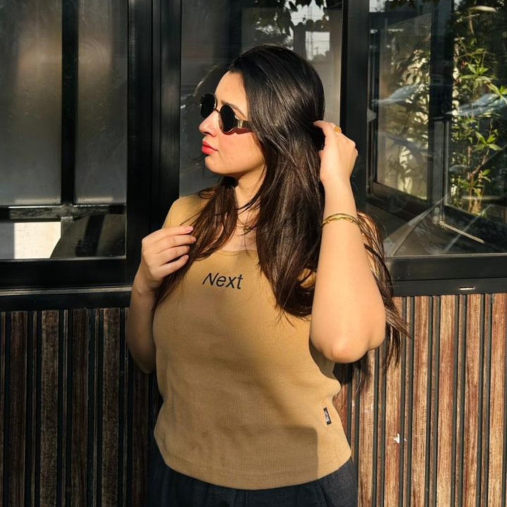 Short Sleeve Dark Olive Khaki Regular Square Neck Next Generation Print / Charcoal Black Denim Stretch Wide Leg Trouser