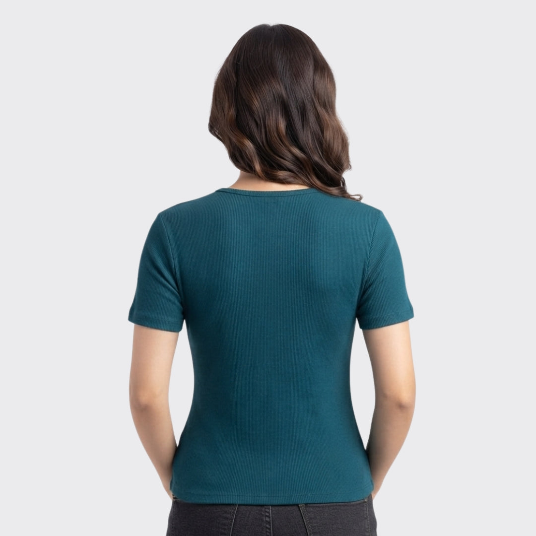 Zinc Ribbed V Neck Button Crop Top 220 GSM