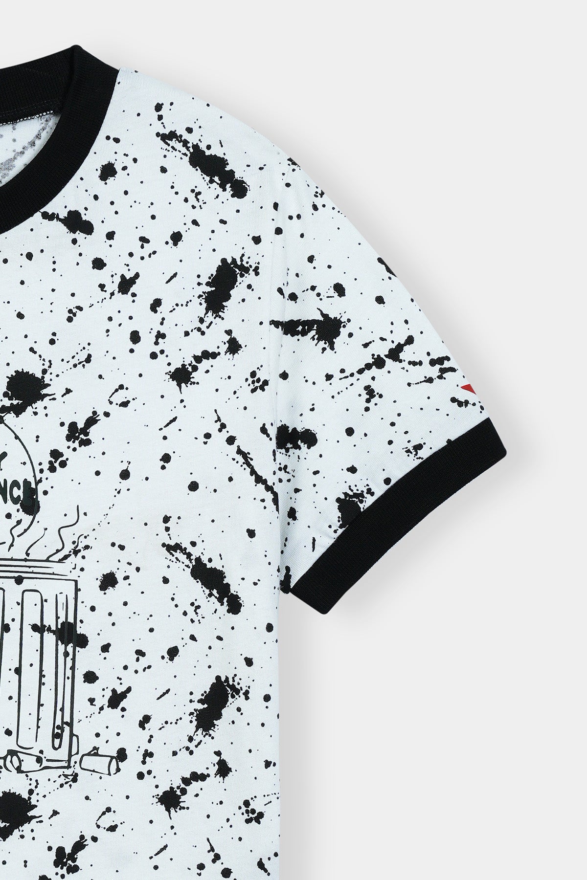 Women' Black & White Graphic T-Shirt – "My Patience" Cartoon Print with Splatter Design