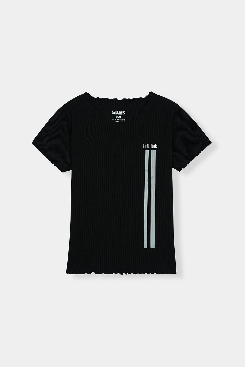Women' Black Ribbed Tee – Minimalist Loft Link Double Stripe Design