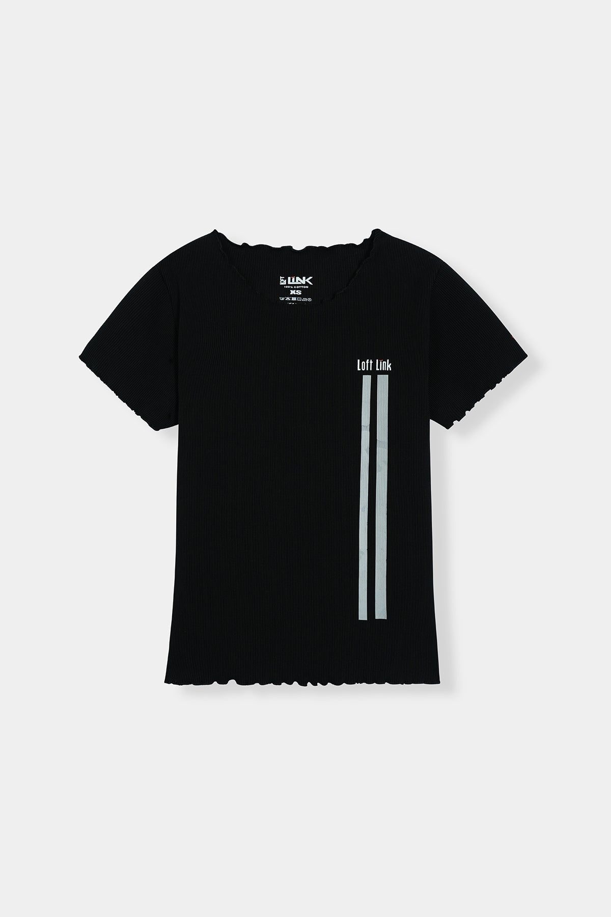 Women' Black Ribbed Tee – Minimalist Loft Link Double Stripe Design