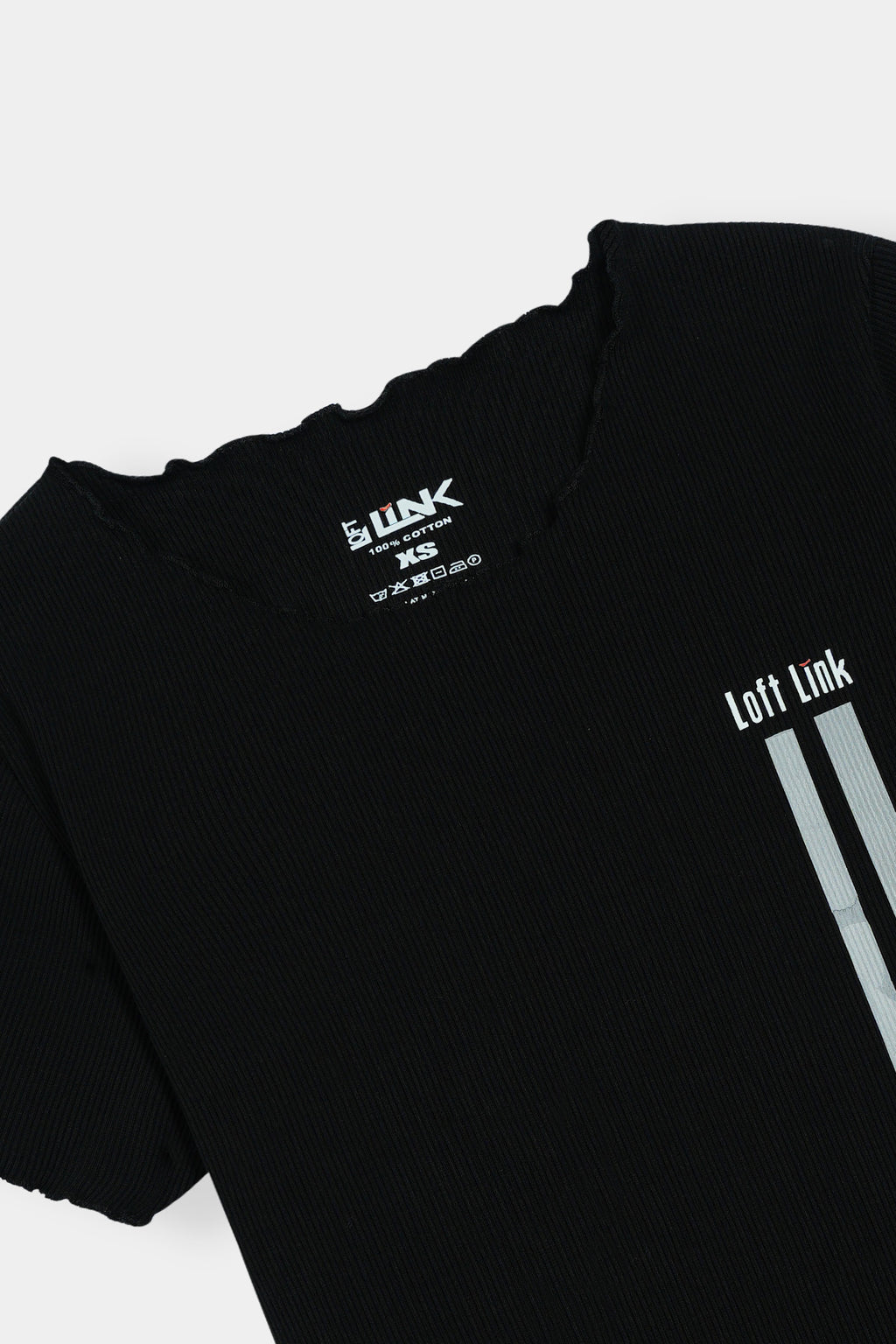 Women' Black Ribbed Tee – Minimalist Loft Link Double Stripe Design