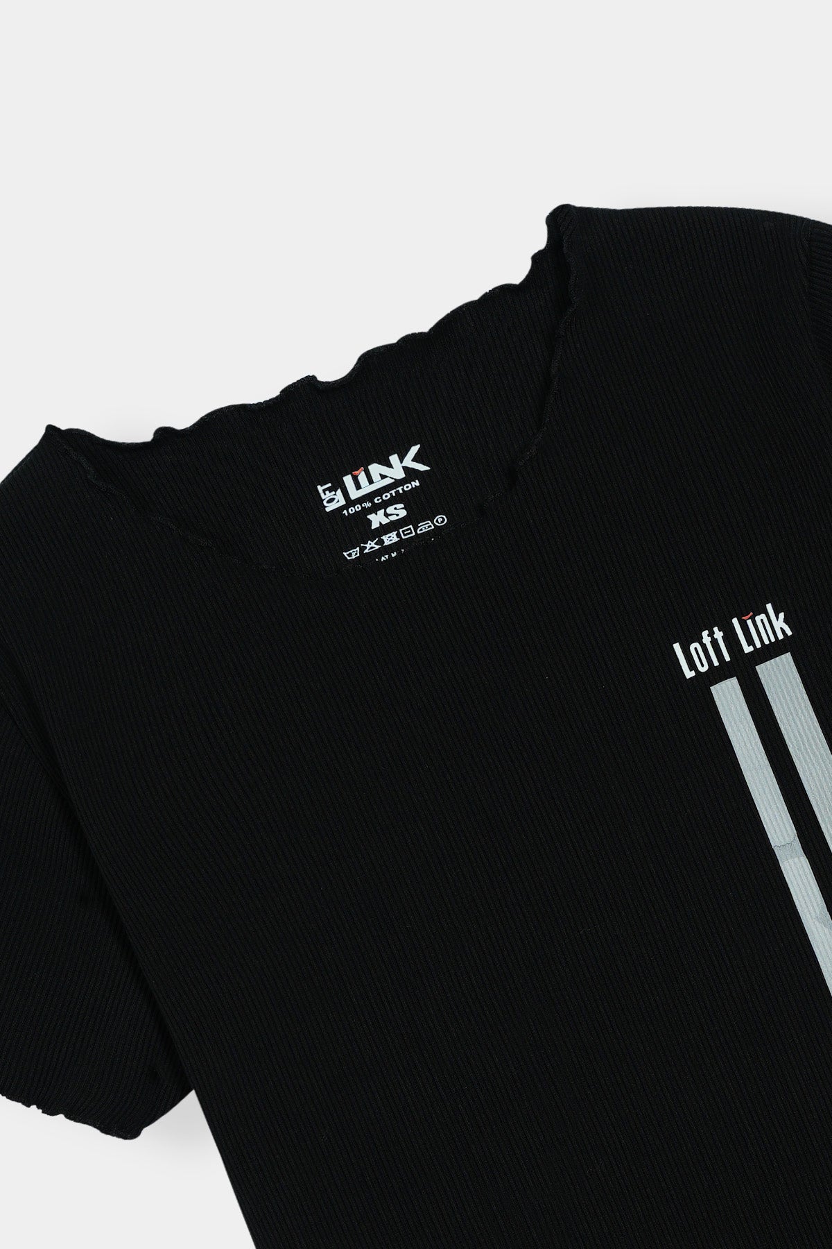 Women' Black Ribbed Tee – Minimalist Loft Link Double Stripe Design