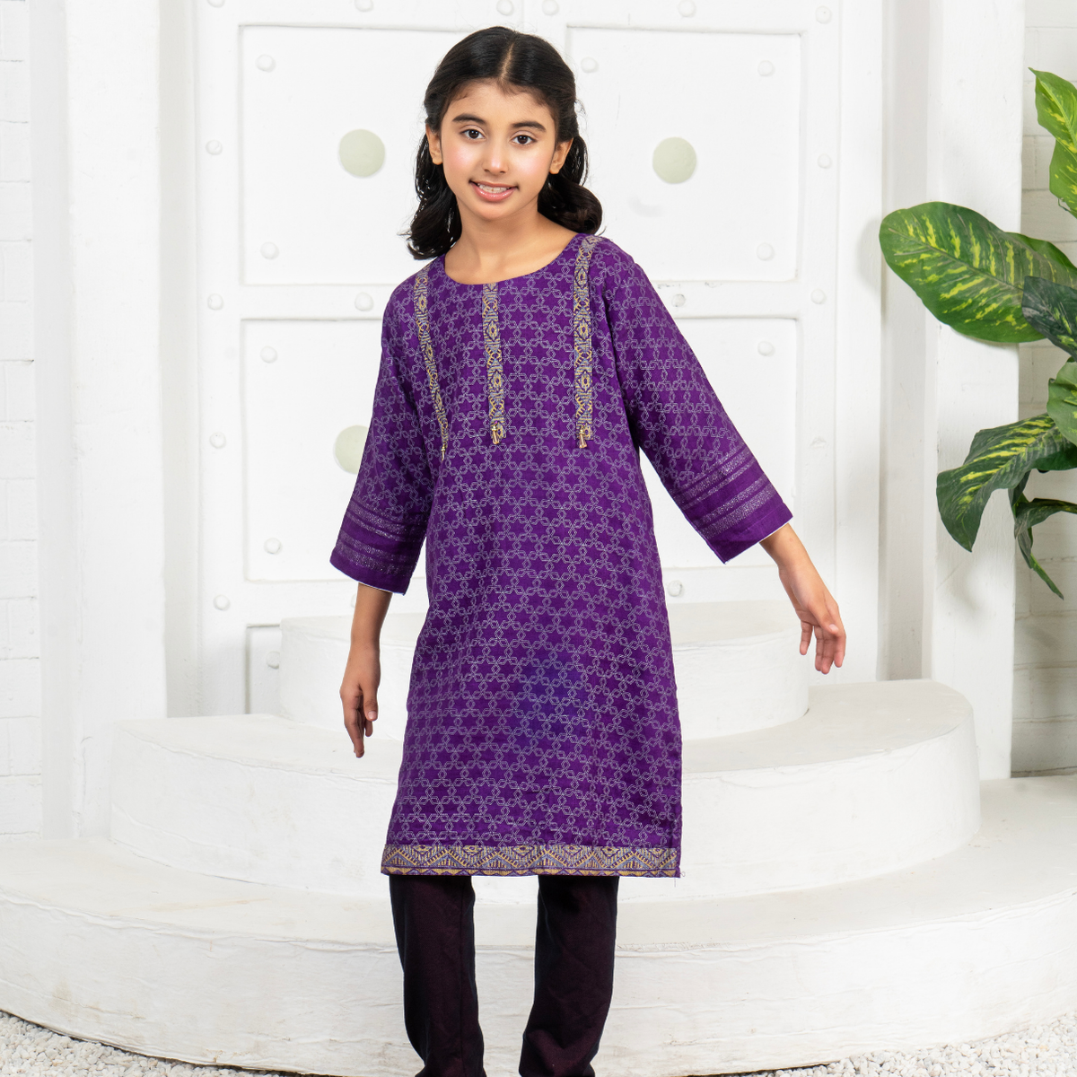 Stitched Jacquard Viscose 2 Piece (Shirt/trouser) For Kids