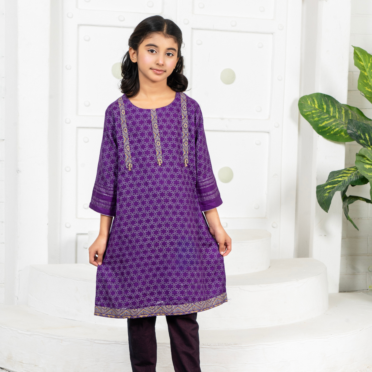 Stitched Jacquard Viscose 2 Piece (Shirt/trouser) For Kids
