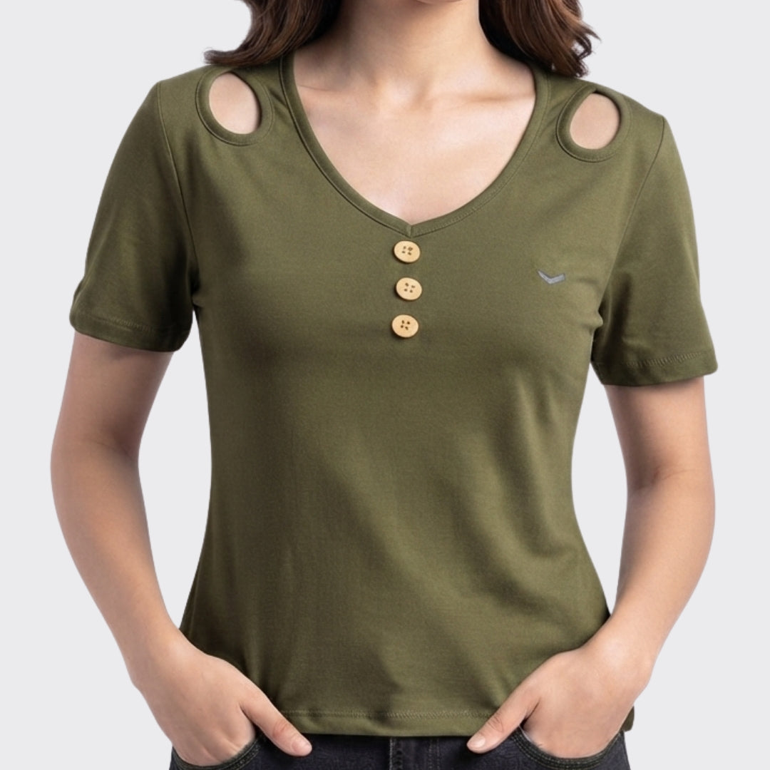 Olive Ribbed V Neck Crop Top 220 GSM