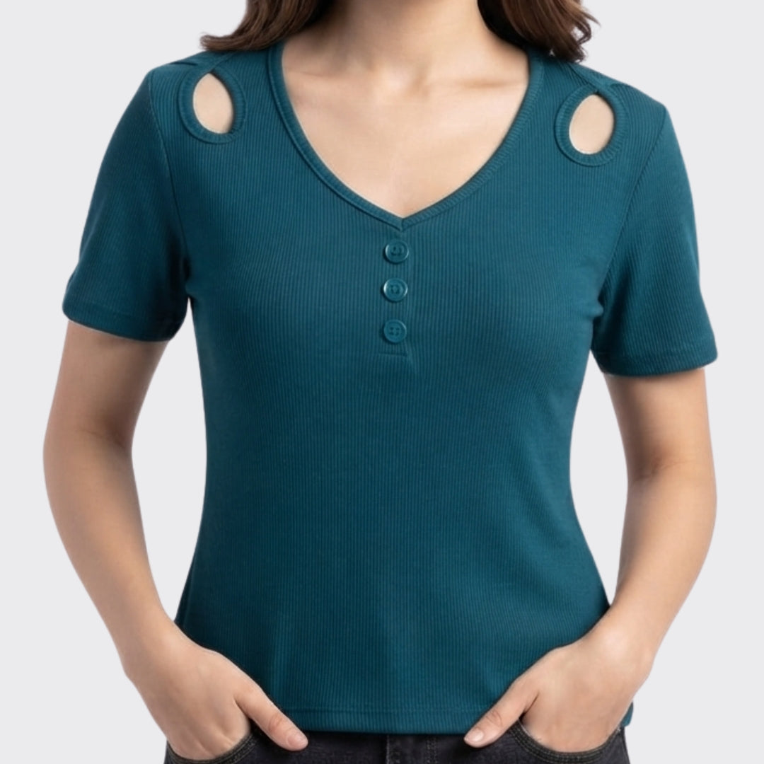 Zinc Ribbed V Neck Button Crop Top 220 GSM
