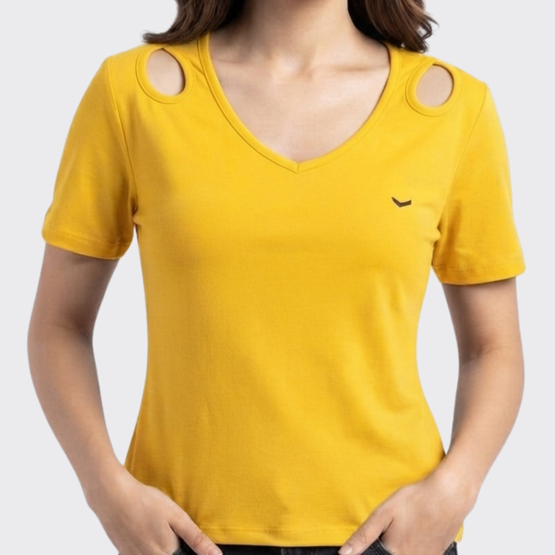 Yellow Ribbed V Neck Crop Top 220 GSM