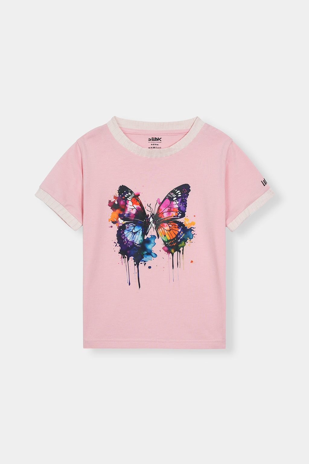 Girls' Pink Butterfly Splash T-Shirt – Colorful Drip Art Design