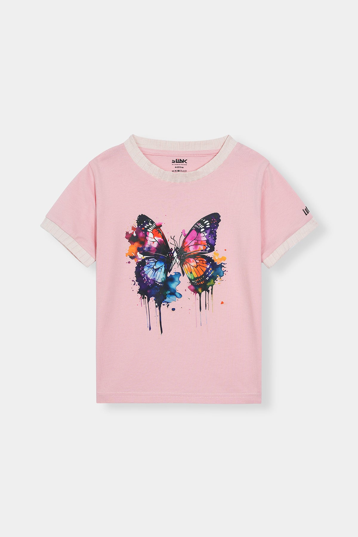 Girls' Pink Butterfly Splash T-Shirt – Colorful Drip Art Design