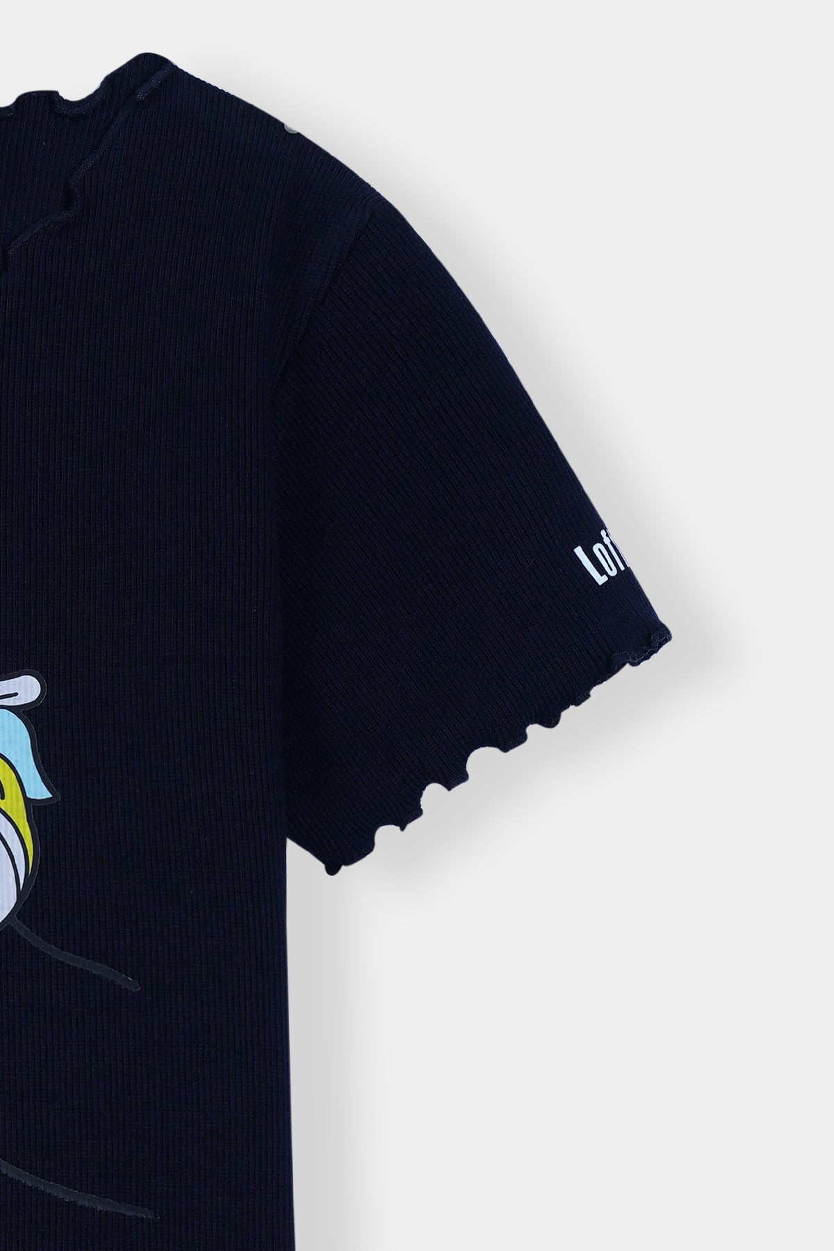 Women' Navy Frill Neck Tee – Magical Unicorn & Stars Print