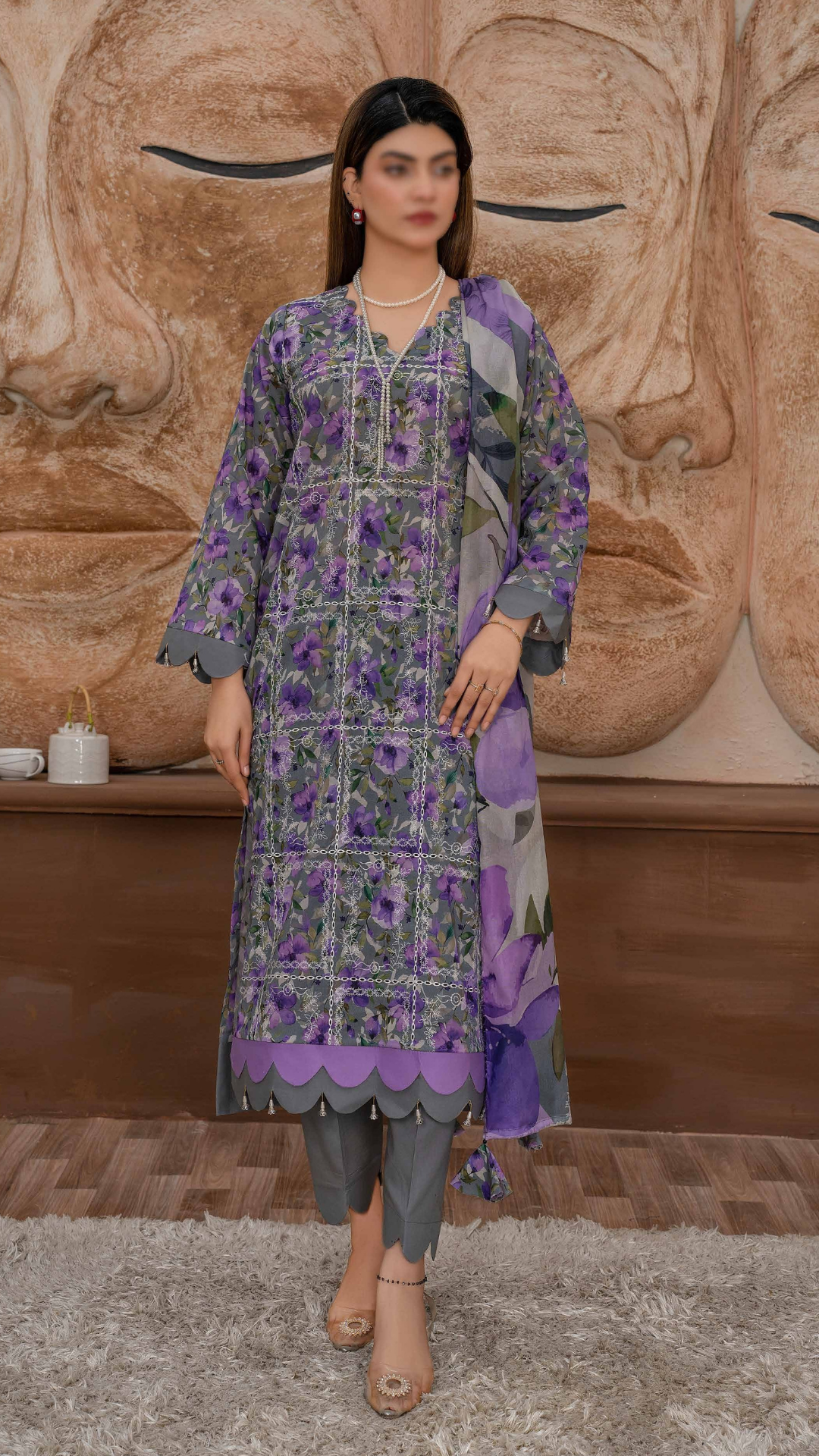 3 PC Chikankari Emroided Printed Lawn - LLS - 02