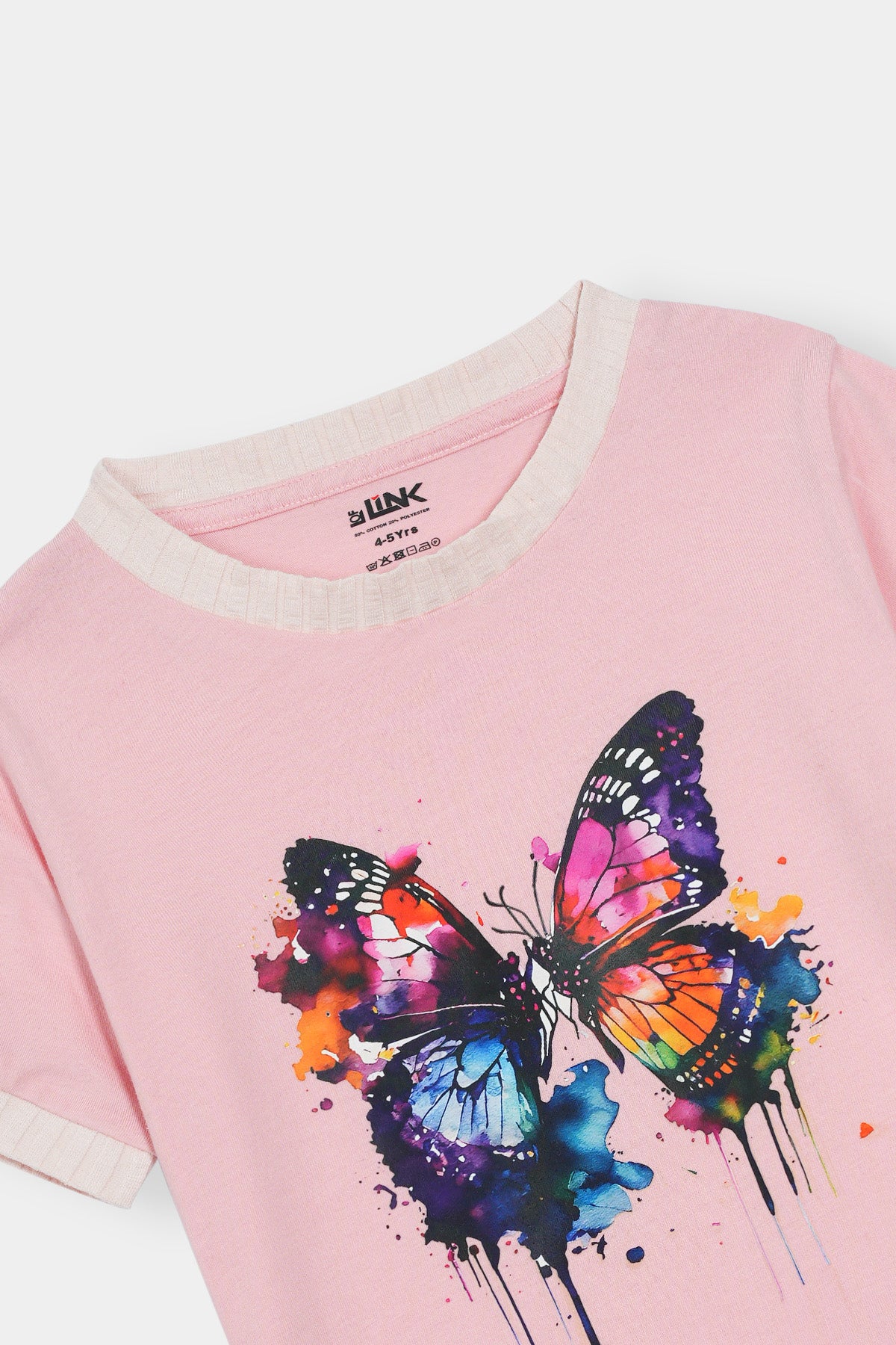 Girls' Pink Butterfly Splash T-Shirt – Colorful Drip Art Design
