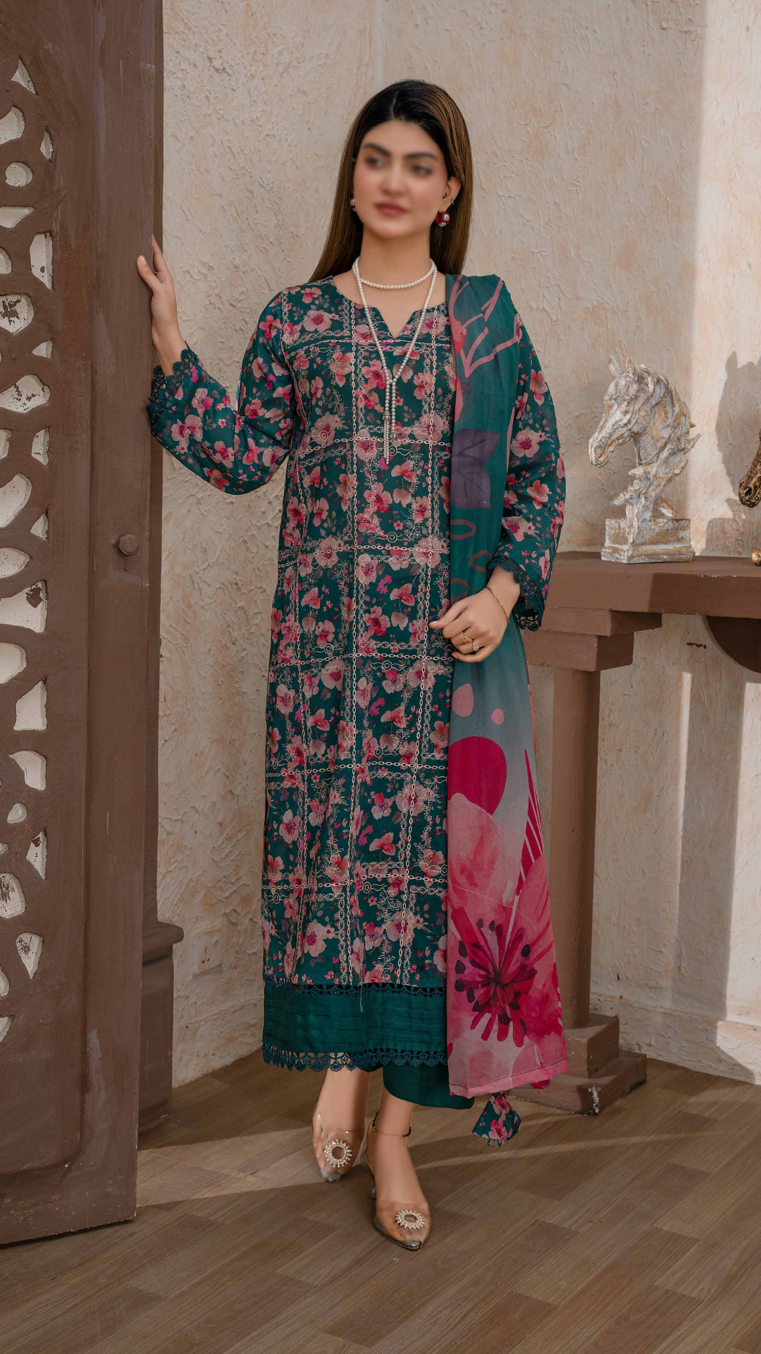 3 PC Chikankari Emroided Printed Lawn - LLS - 03
