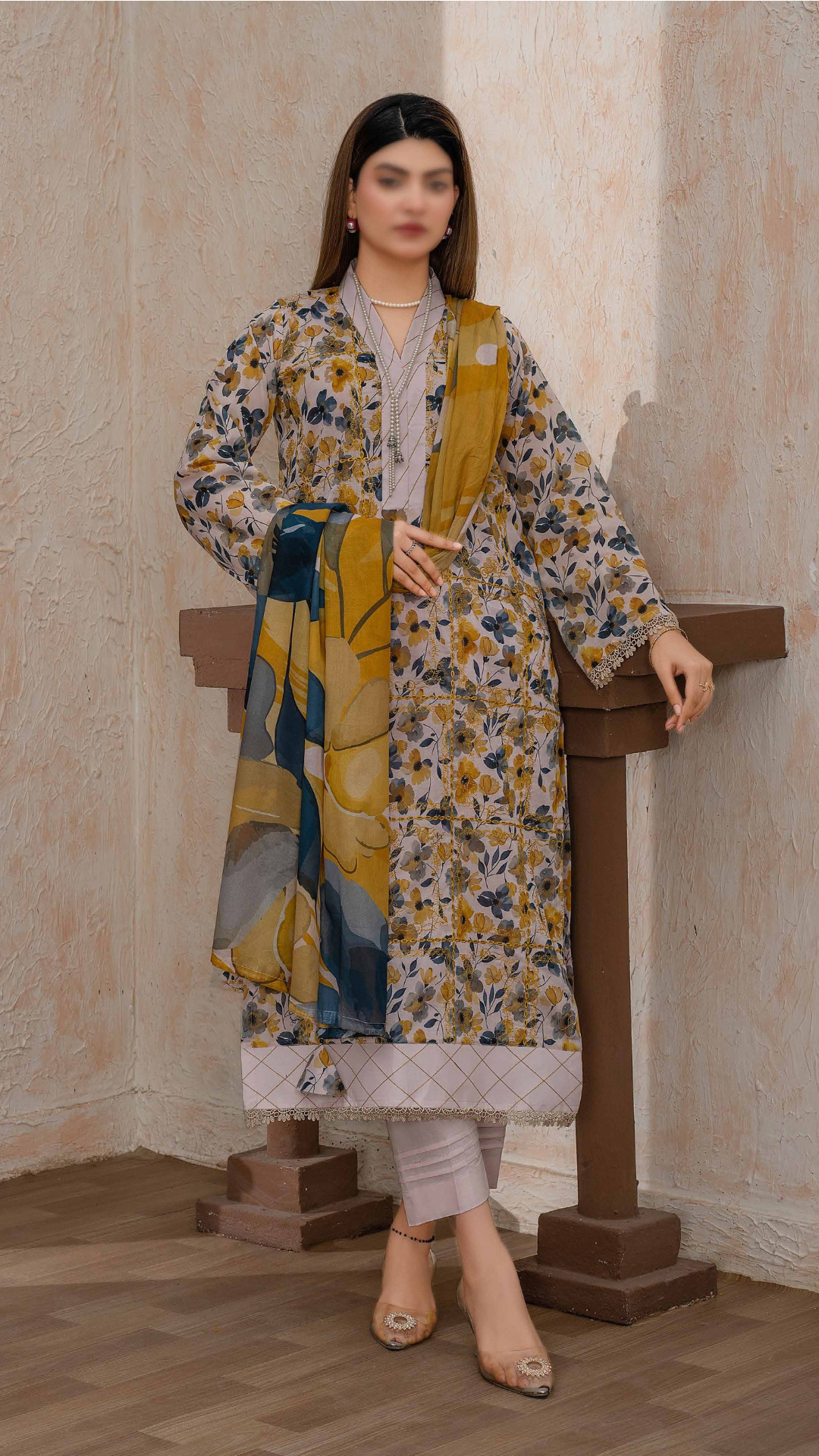 3 PC Chikankari Emroided Printed Lawn - LLS - 05