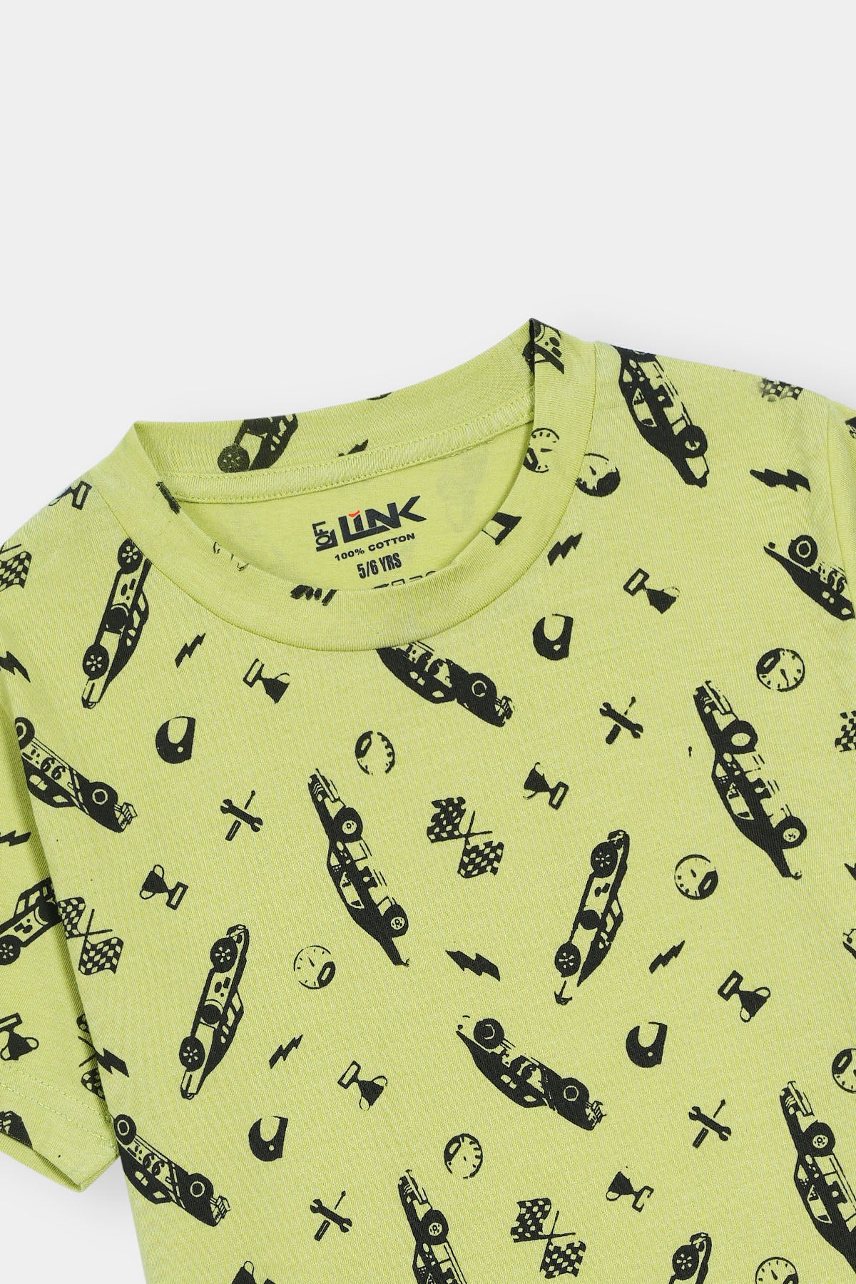 Boys ' Lime Green Graphic Tee – All-Over Race Car Print by Loft Link