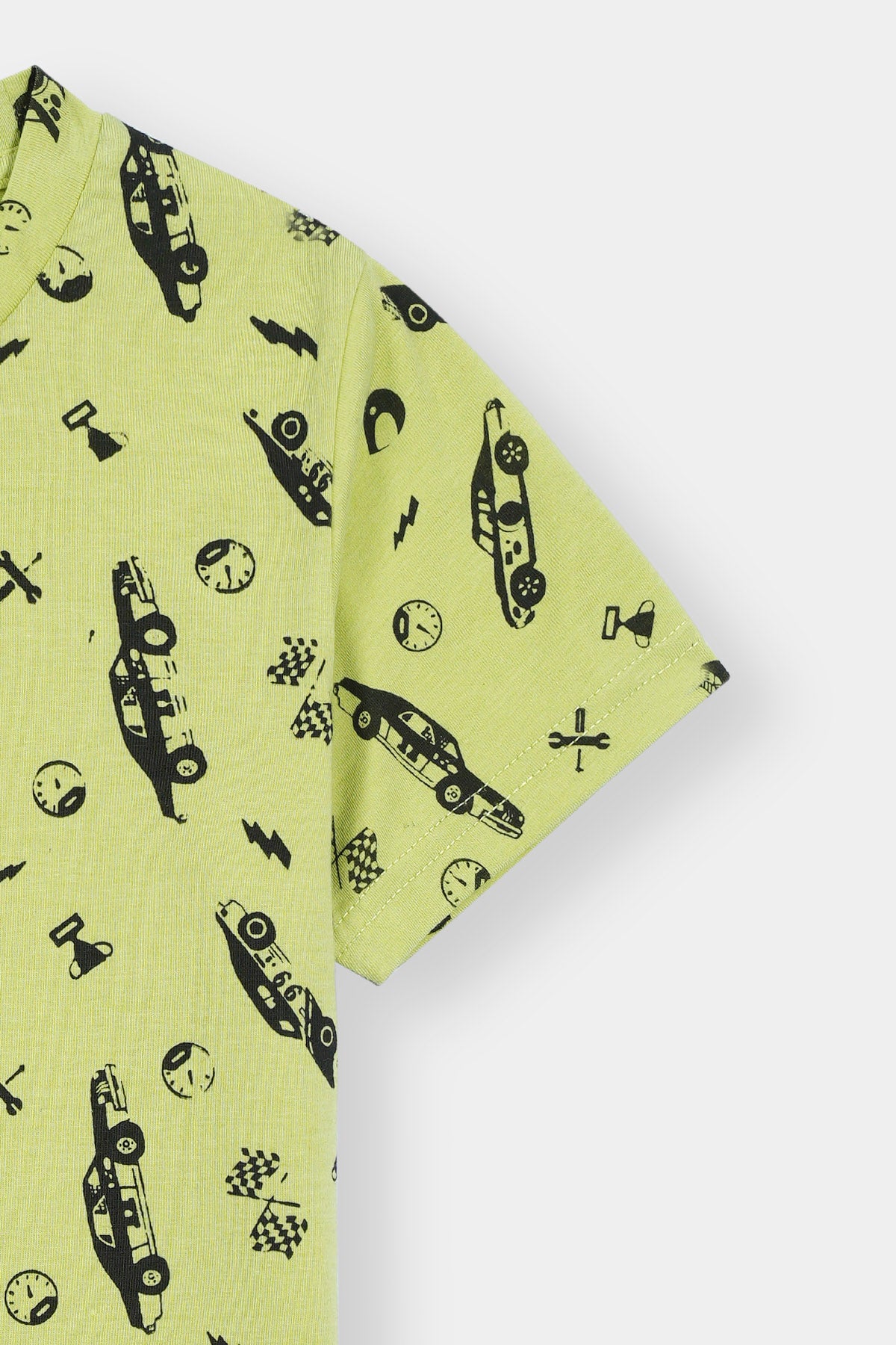 Boys ' Lime Green Graphic Tee – All-Over Race Car Print by Loft Link