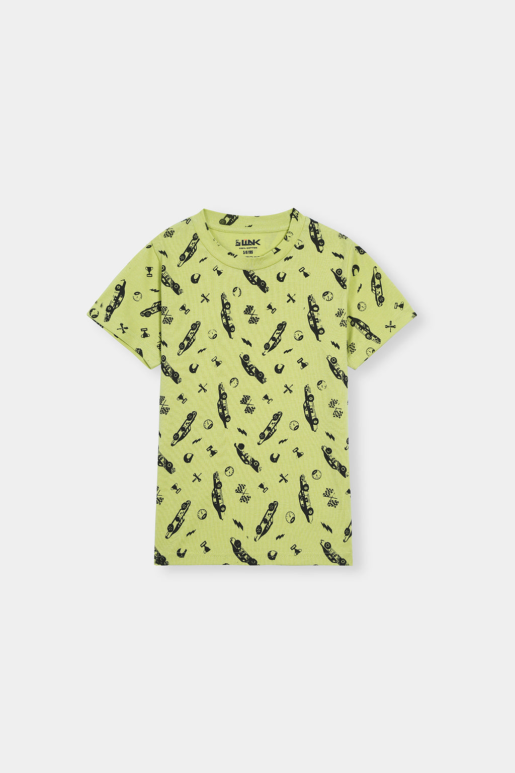 Boys ' Lime Green Graphic Tee – All-Over Race Car Print by Loft Link