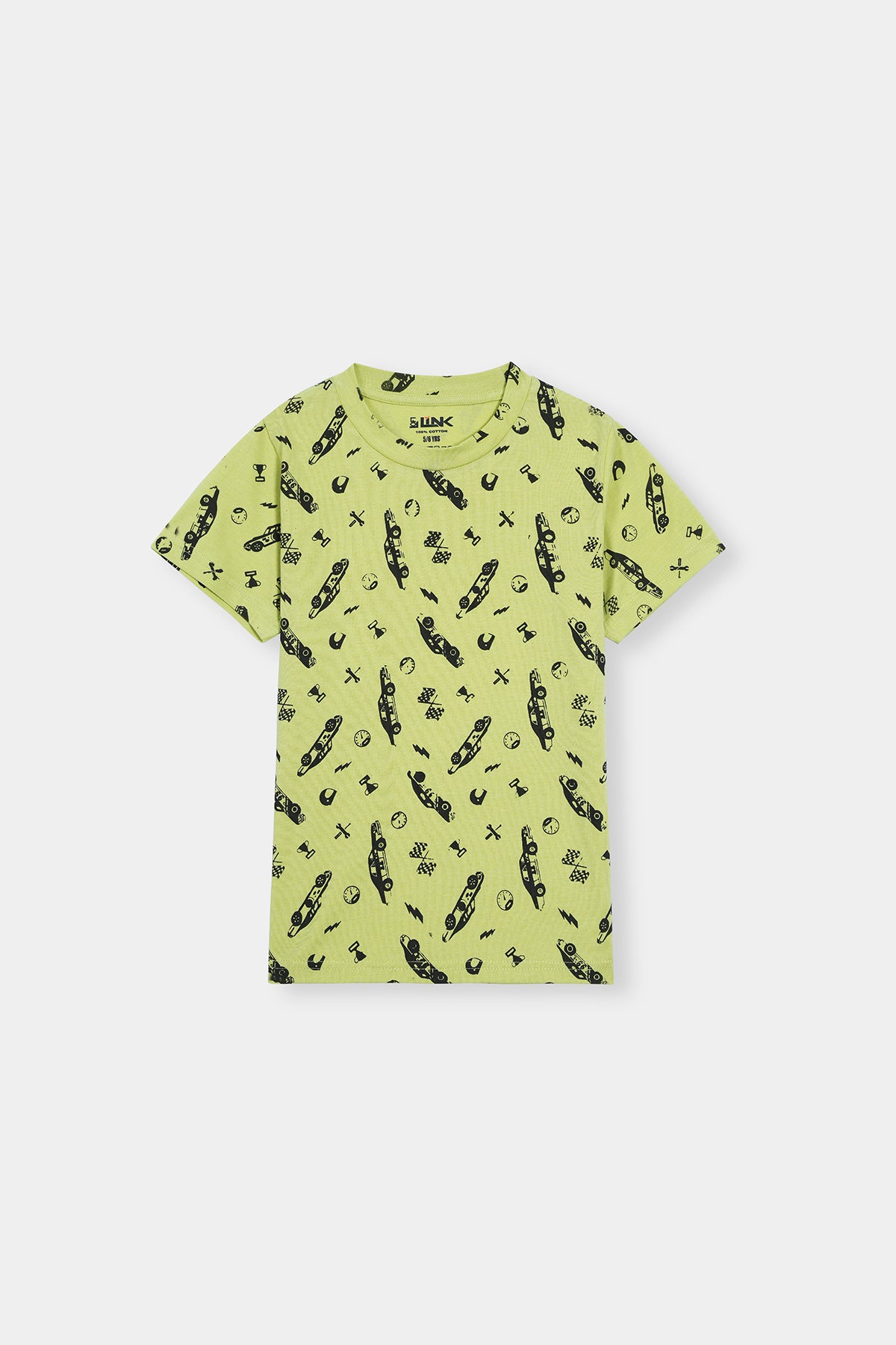 Boys ' Lime Green Graphic Tee – All-Over Race Car Print by Loft Link