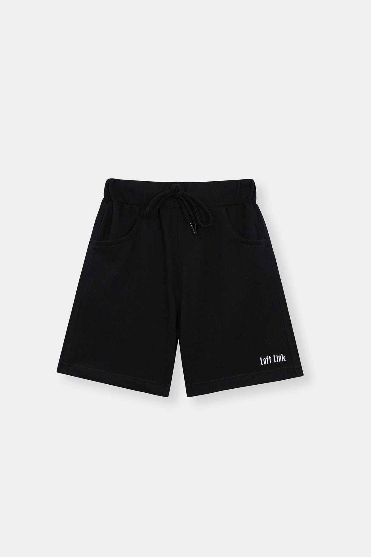 Boys' Classic Black Cotton Shorts – Loft Link Essentials with Drawstring Waist