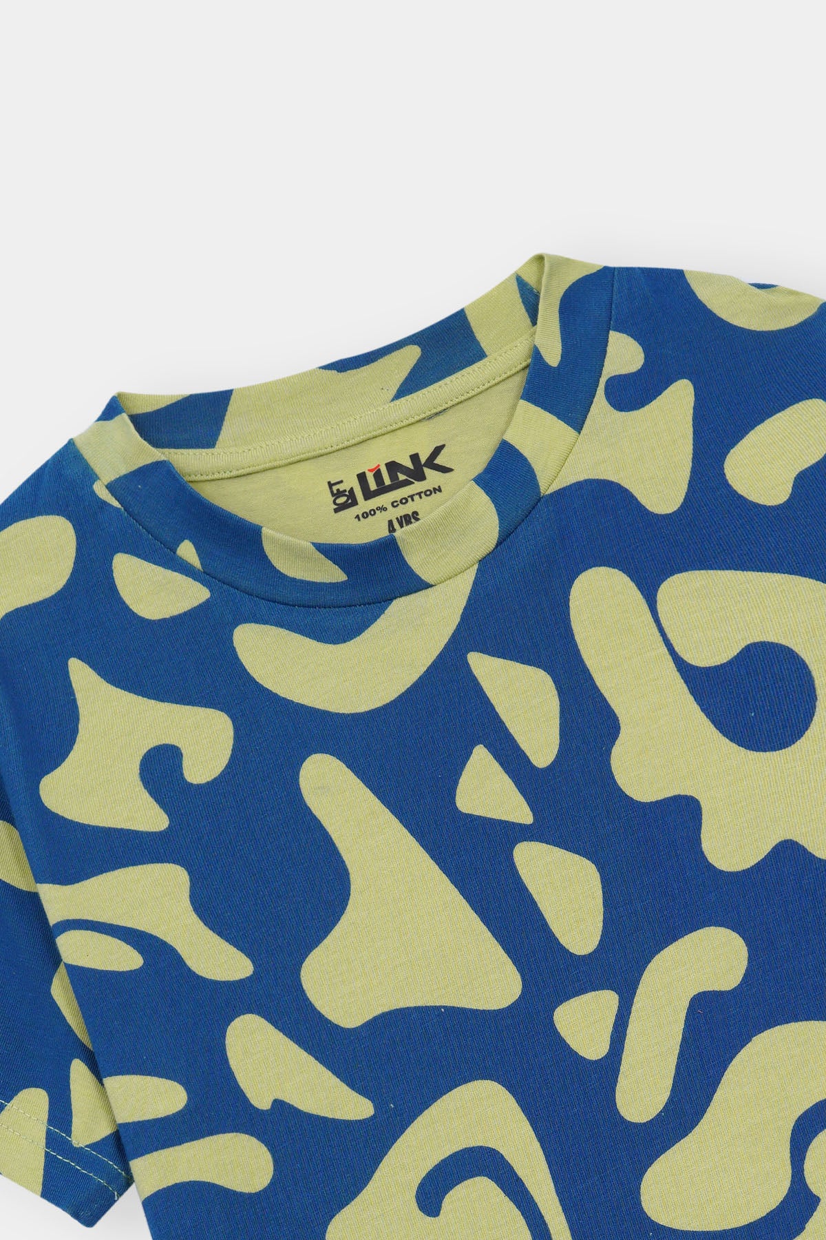 Unisex' Abstract Print Tee – Electric Blue & Neon Green Allover Pattern