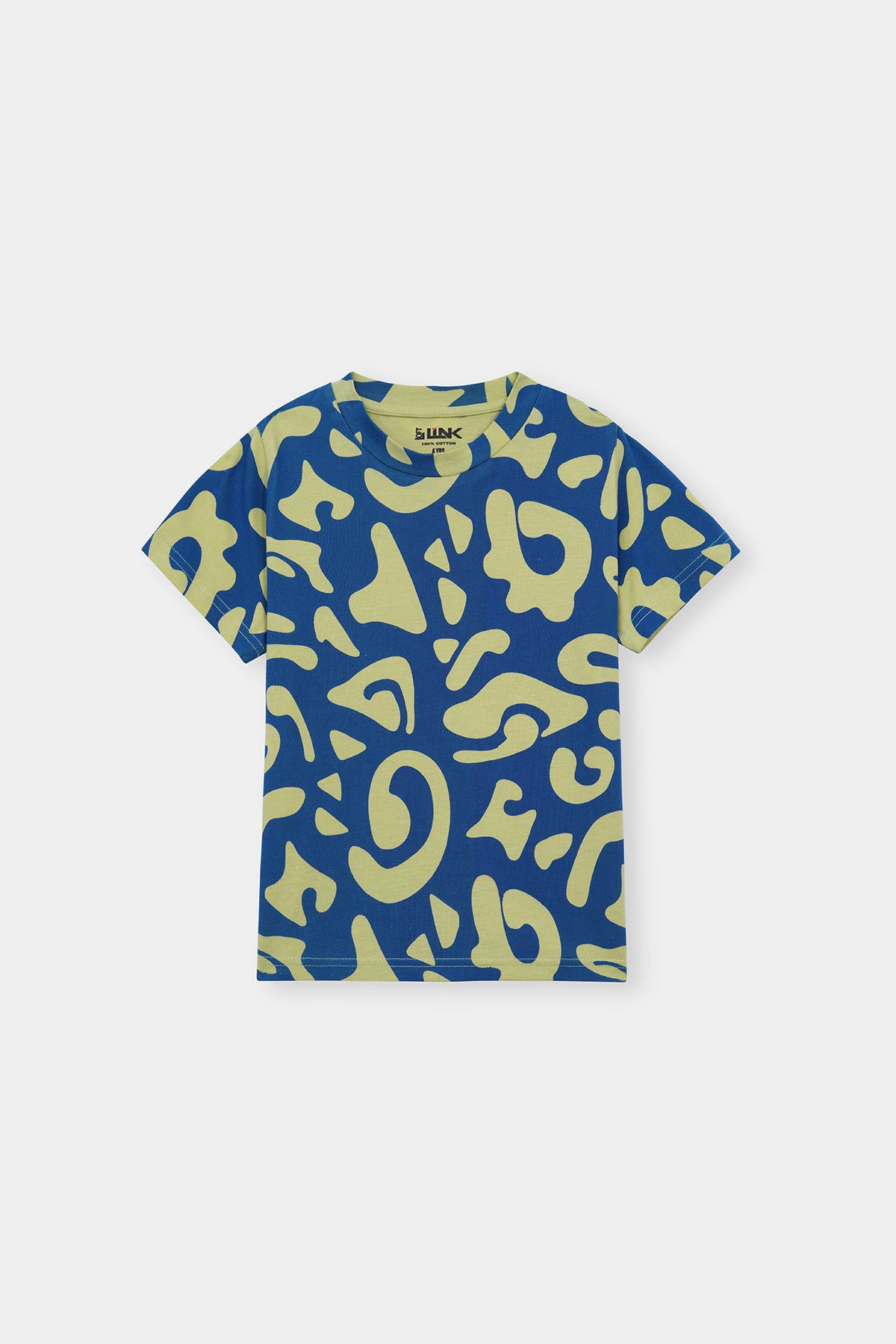 Unisex' Abstract Print Tee – Electric Blue & Neon Green Allover Pattern