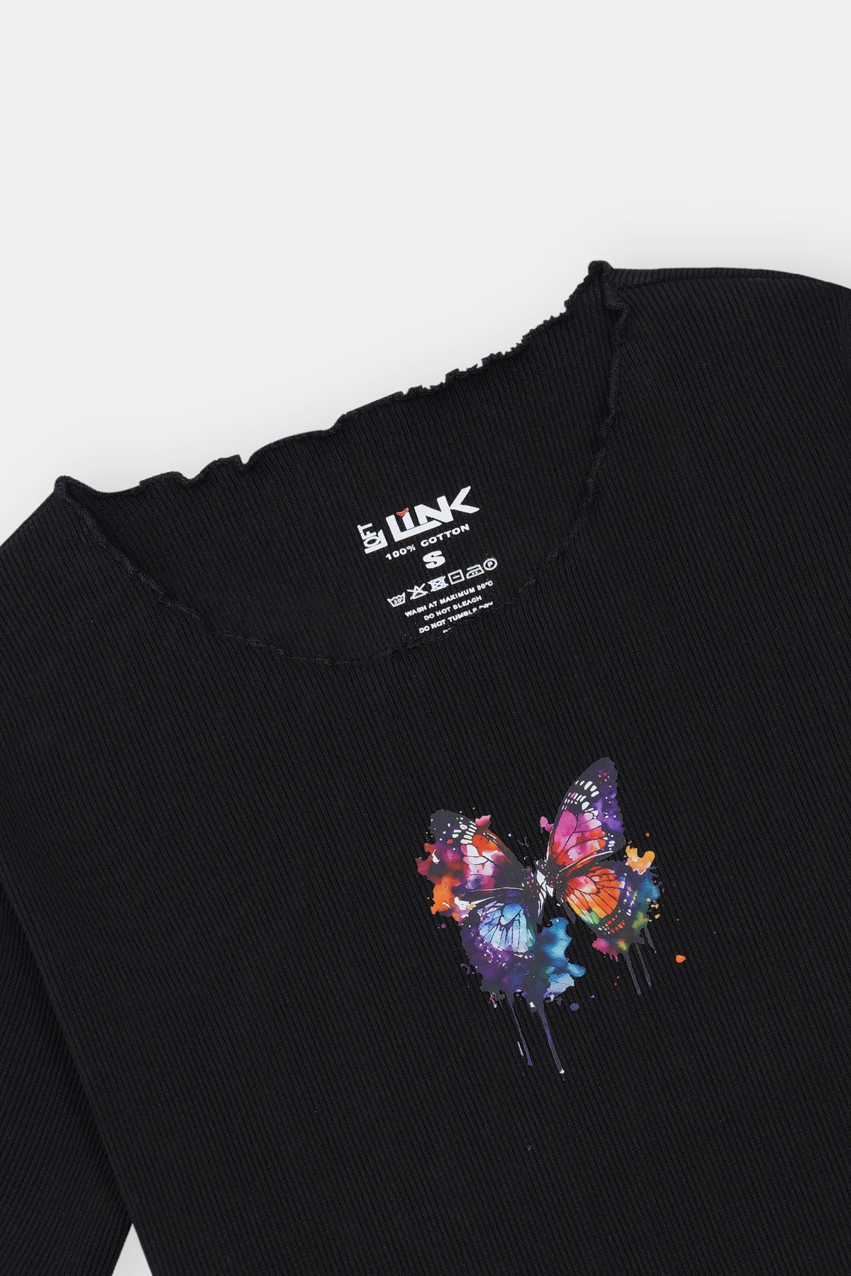 Women' Black Butterfly Graphic T-Shirt – Soft Ribbed Fit