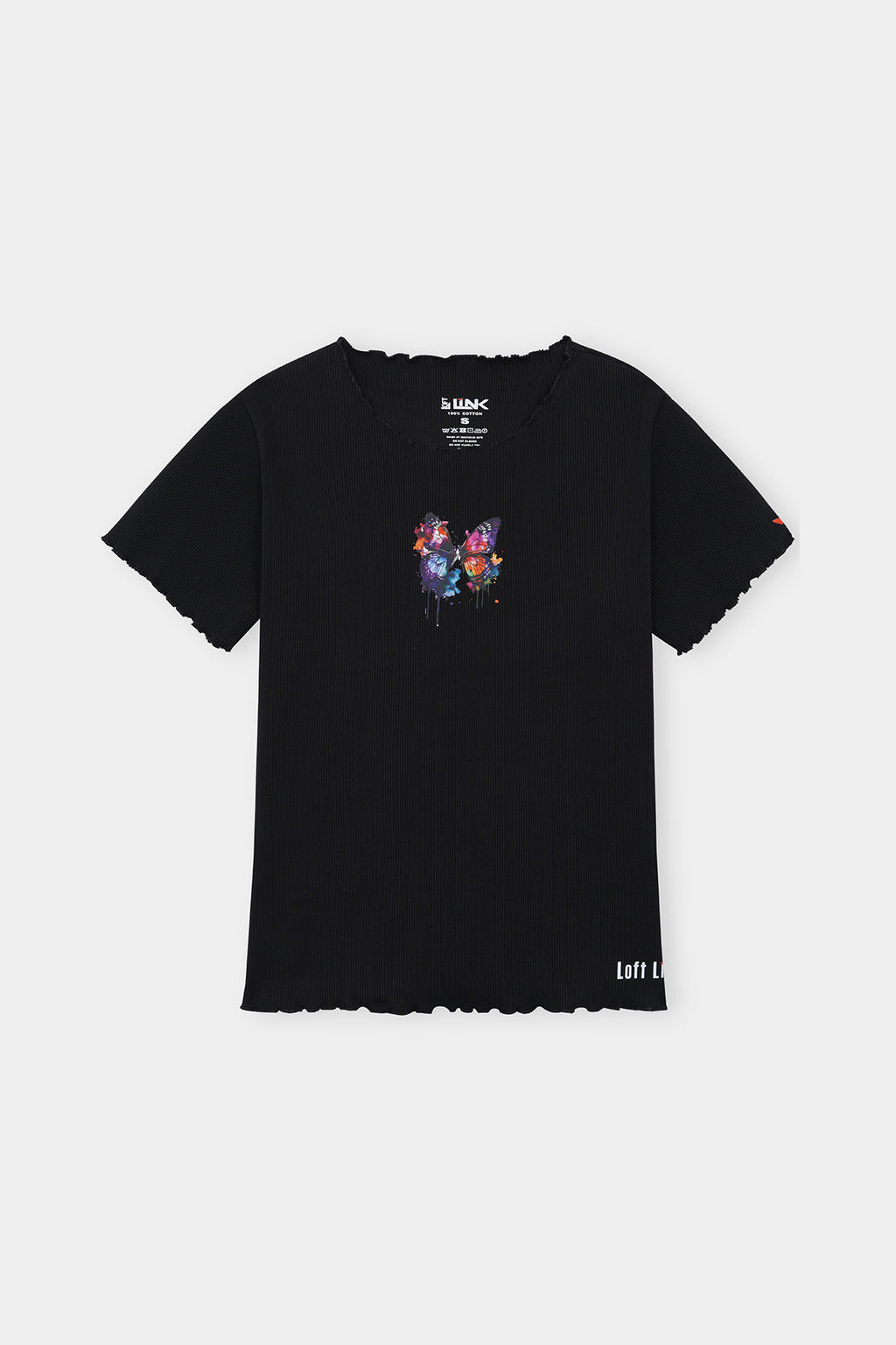 Women' Black Butterfly Graphic T-Shirt – Soft Ribbed Fit