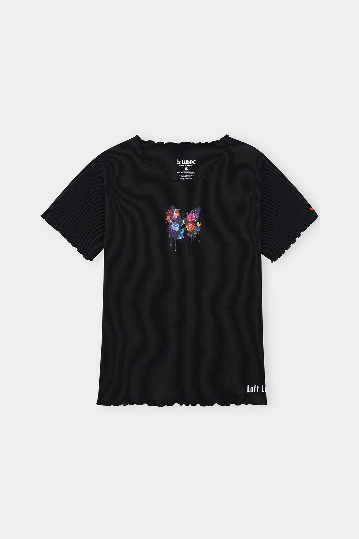 Women' Black Butterfly Graphic T-Shirt – Soft Ribbed Fit