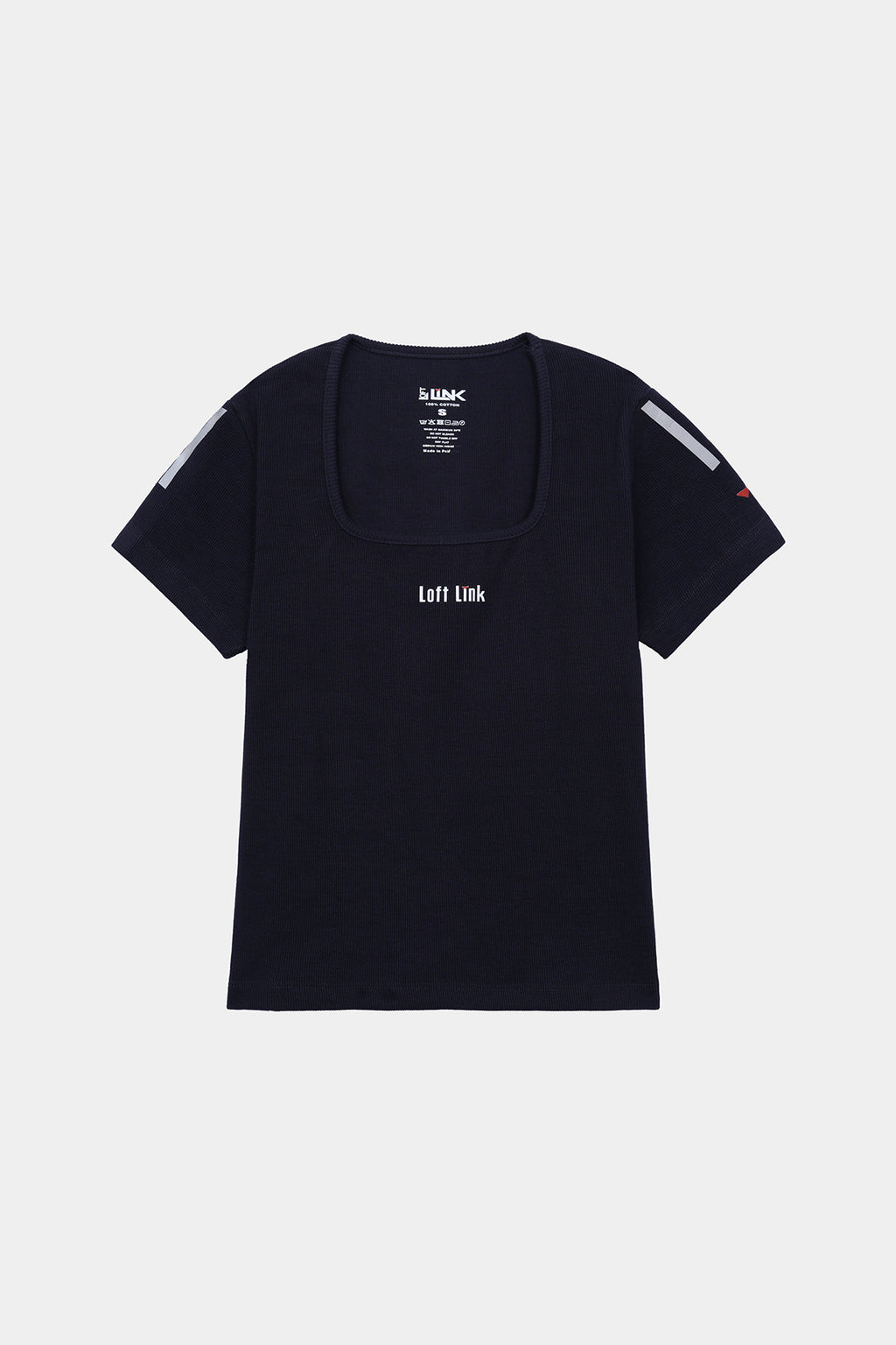 Women' Navy Ribbed Square Neck T-Shirt – Reflective Detail