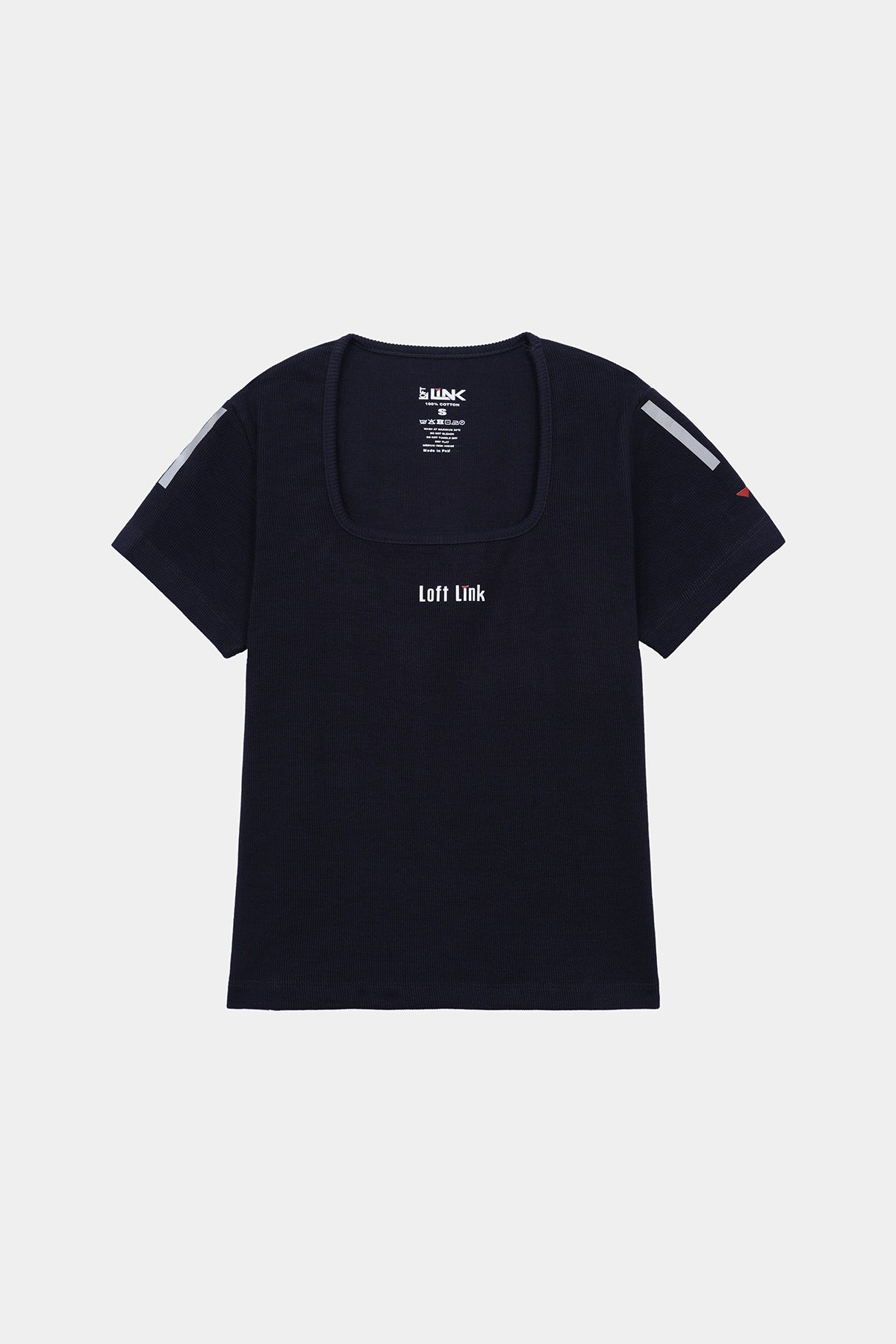 Women' Navy Ribbed Square Neck T-Shirt – Reflective Detail